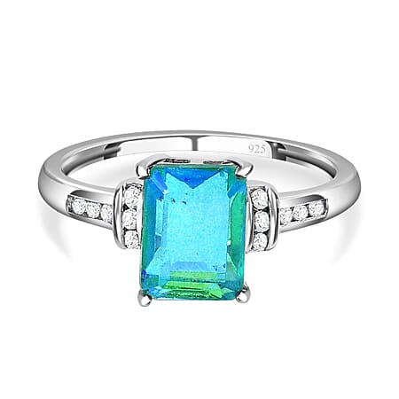 Peacock Triplet Quartz & Natural Zircon Ring in Platinum Overlay Sterling Silver 2.32 Ct.