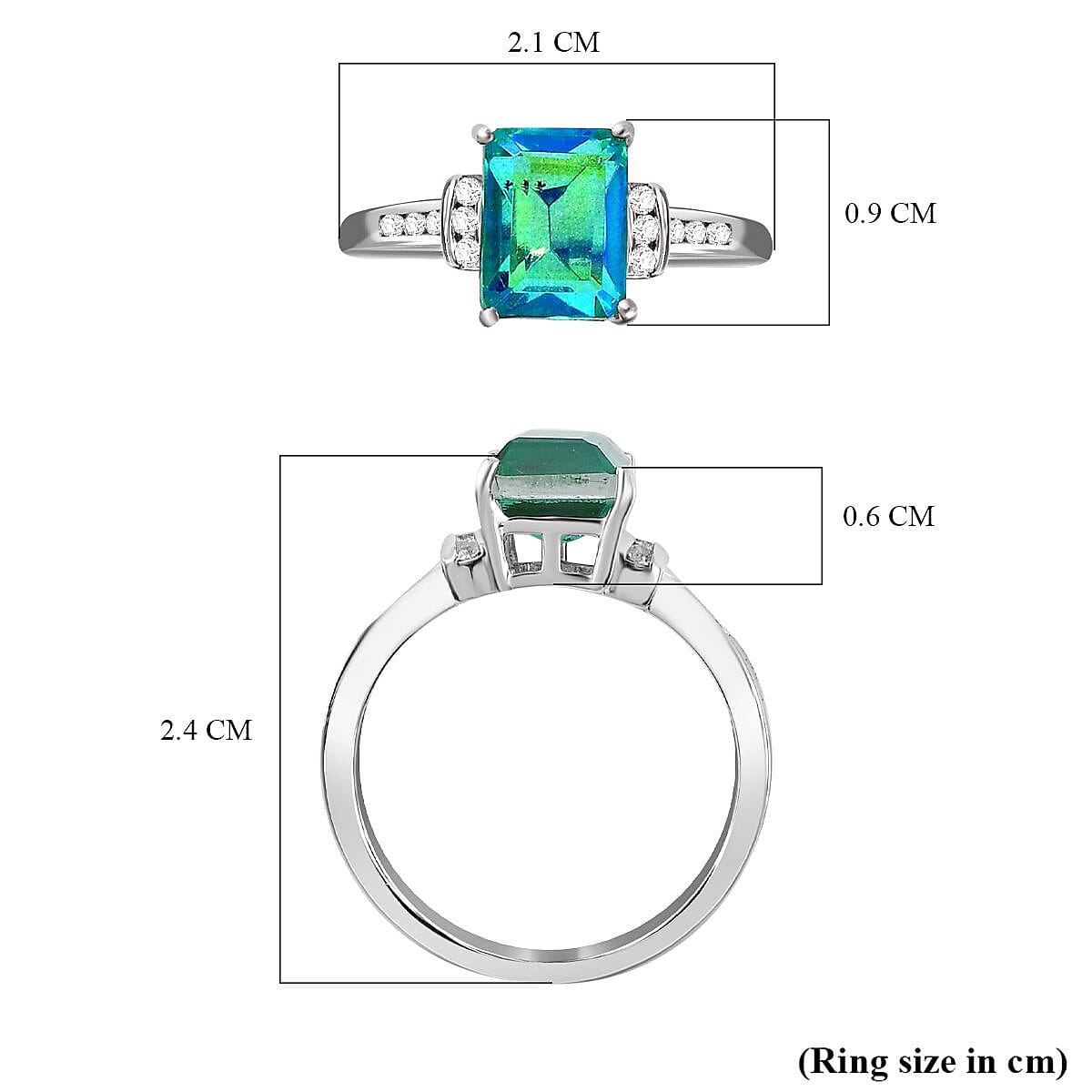 Peacock Triplet Quartz & Natural Zircon Ring in Platinum Overlay Sterling Silver 2.32 Ct.