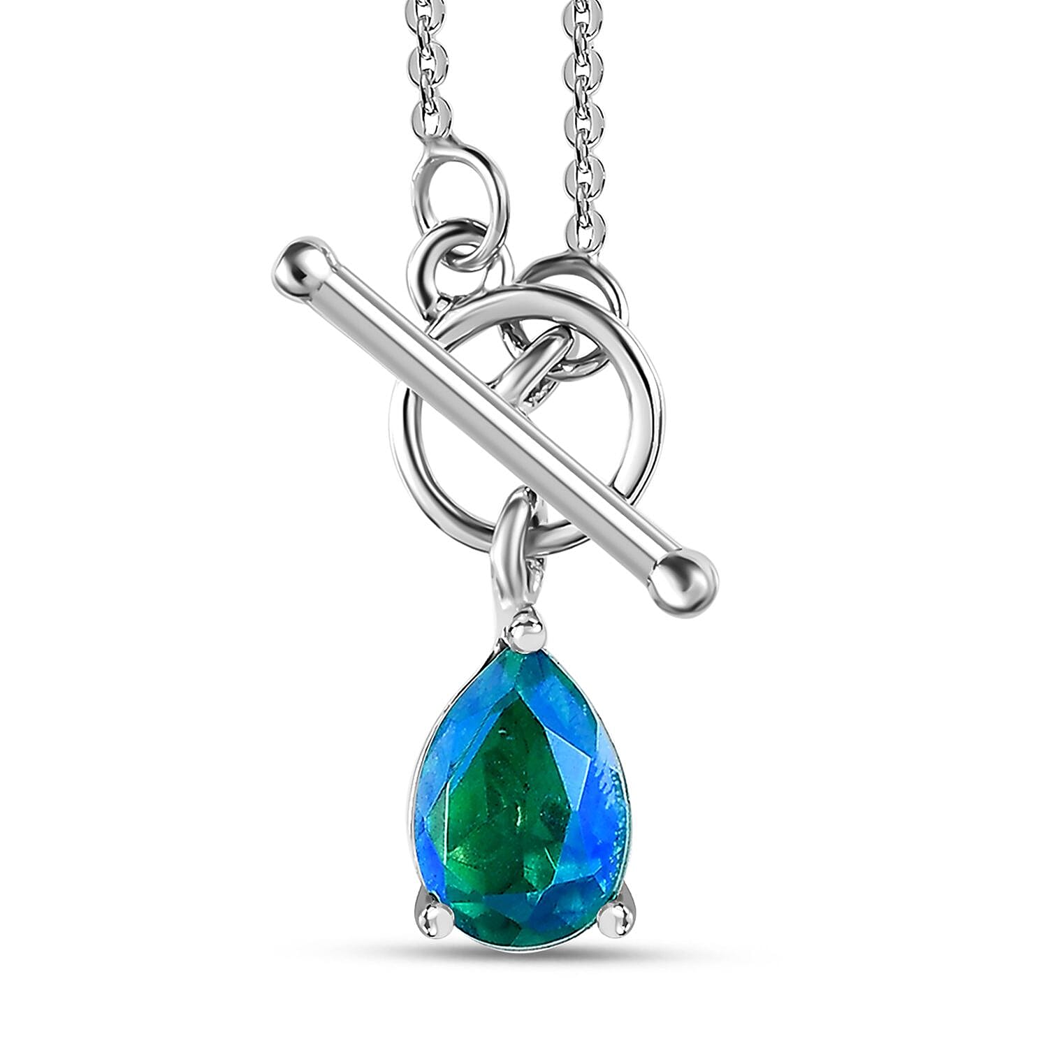 Peacock Triplet Quartz Solitaire Necklace (Size - 20) With Tongle in Platinum Overlay Sterling Silver