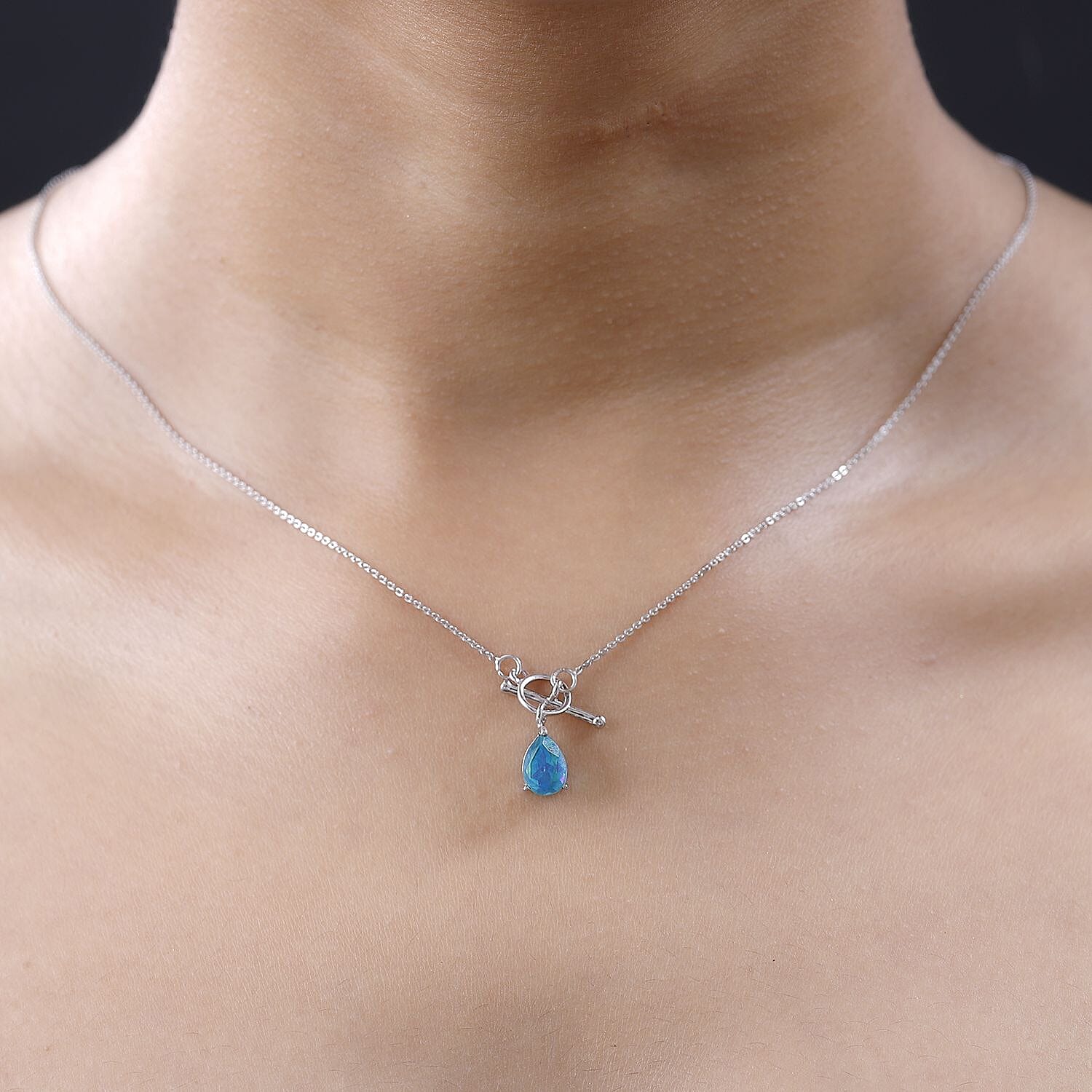 Peacock Triplet Quartz Solitaire Necklace (Size - 20) With Tongle in Platinum Overlay Sterling Silver
