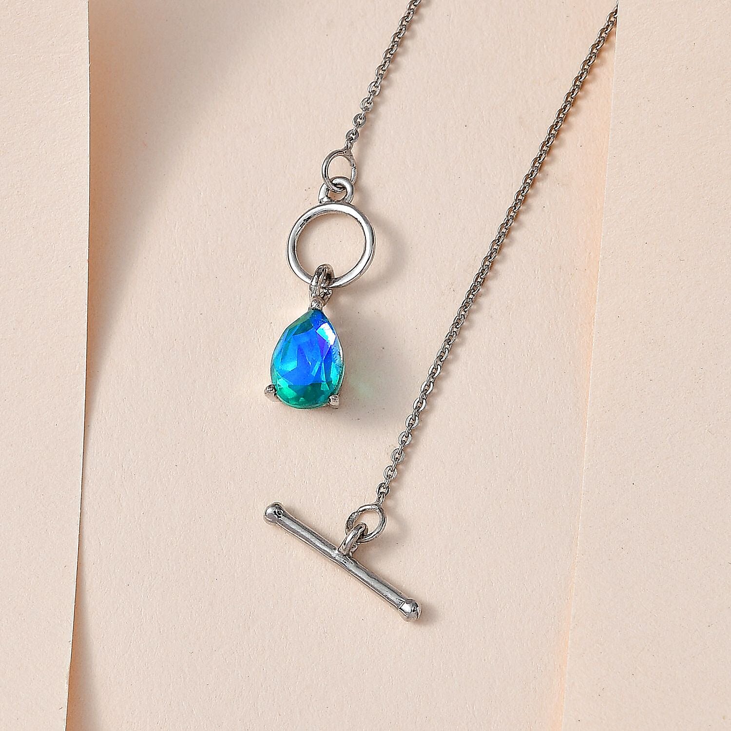 Peacock Triplet Quartz Solitaire Necklace (Size - 20) With Tongle in Platinum Overlay Sterling Silver