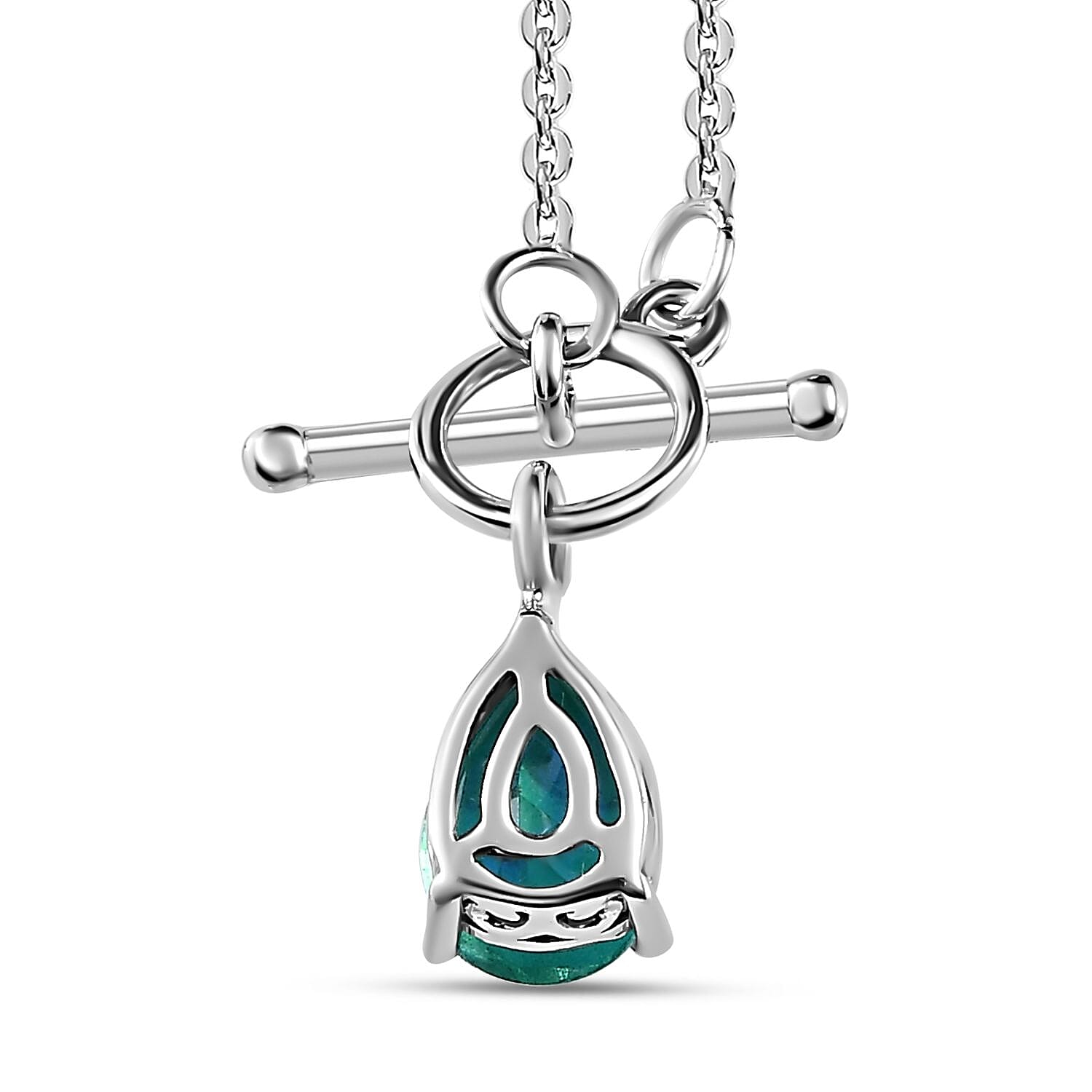 Peacock Triplet Quartz Solitaire Necklace (Size - 20) With Tongle in Platinum Overlay Sterling Silver