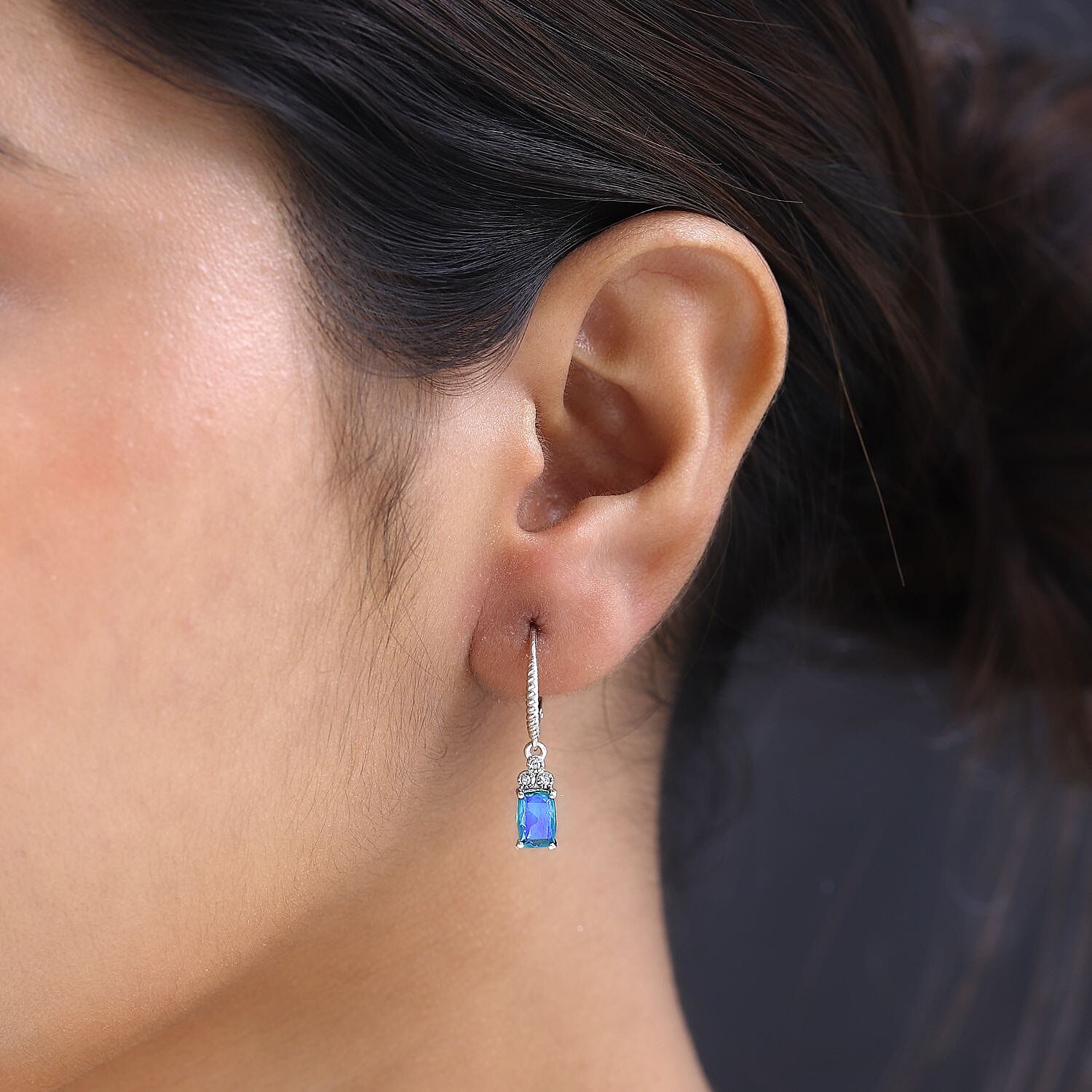 Peacock Triplet Quartz and Natural Zircon Earrings with Lever Back in Platinum Overlay Sterling Silver 2.05 Ct.