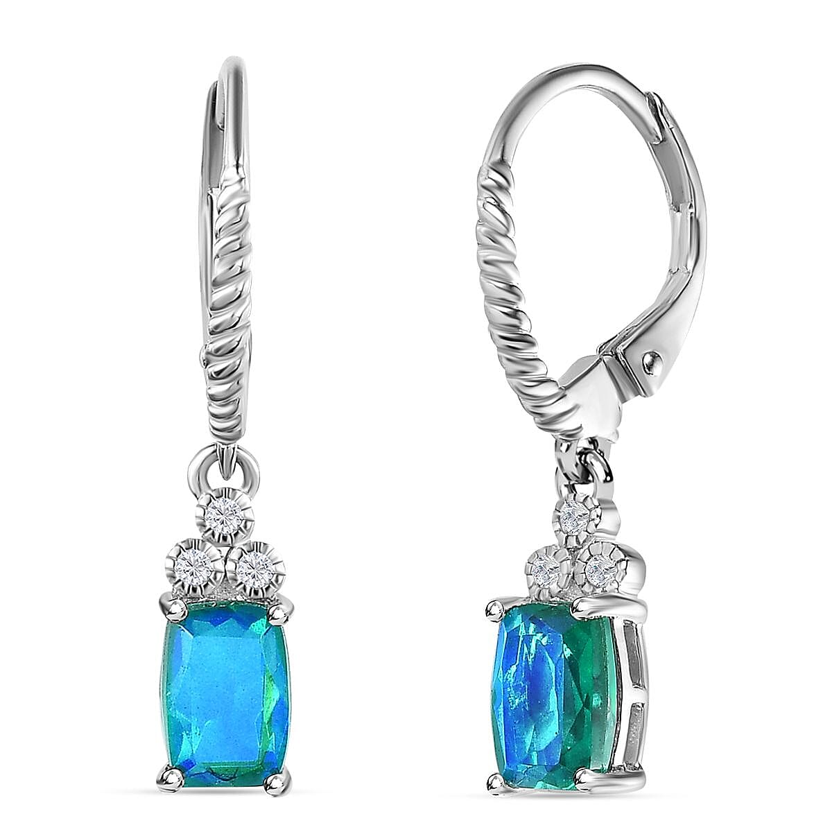 Peacock Triplet Quartz and Natural Zircon Earrings with Lever Back in Platinum Overlay Sterling Silver 2.05 Ct.