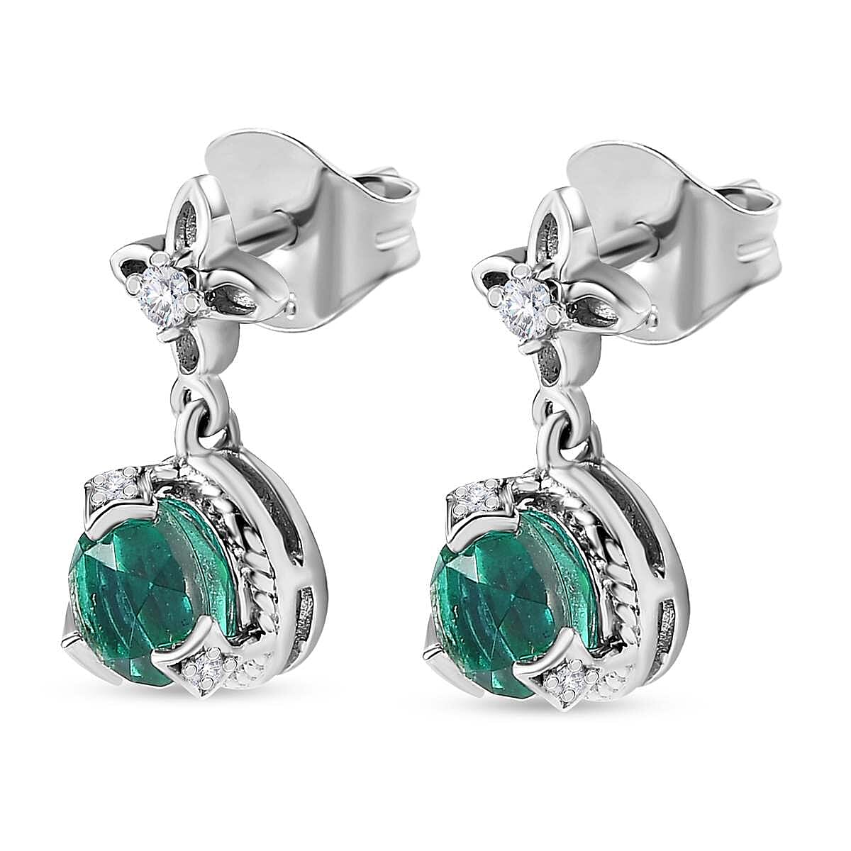 Peacock Triplet Quartz and Natural Zircon Earrings in Platinum Overlay Sterling Silver 2.36 Ct.