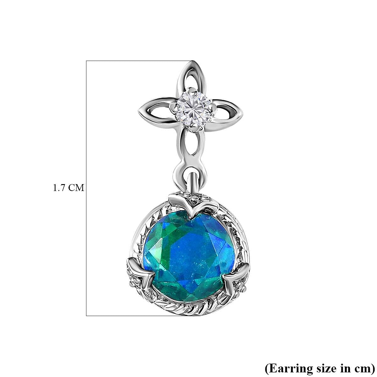 Peacock Triplet Quartz and Natural Zircon Earrings in Platinum Overlay Sterling Silver 2.36 Ct.