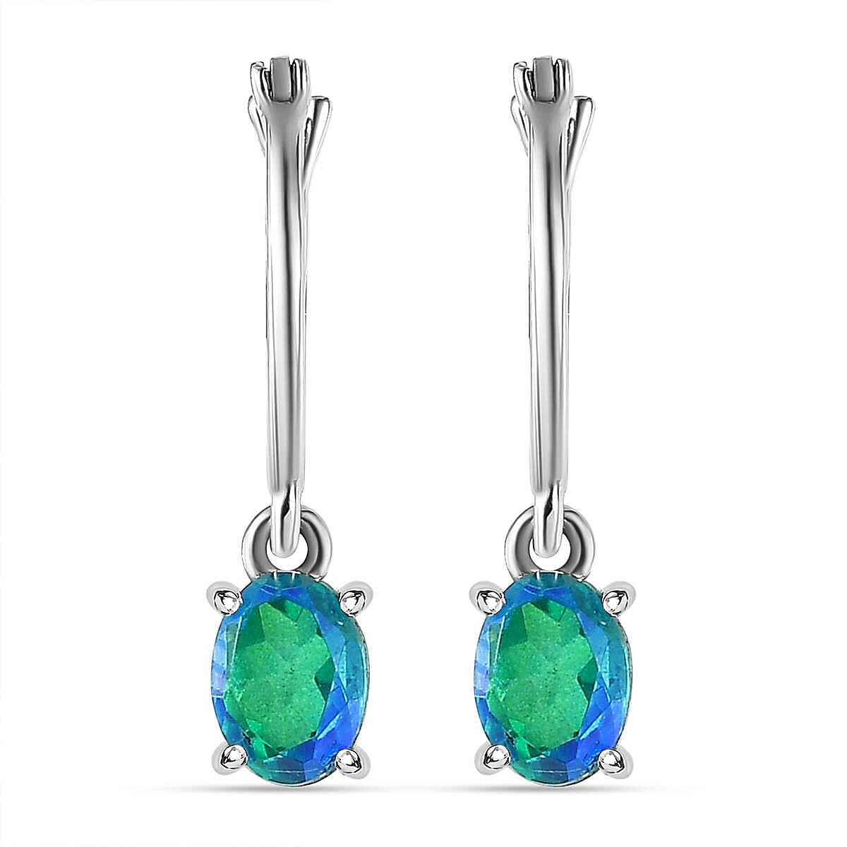 Peacock Triplet Quartz Hoop Earrings with Clasp in Platinum Overlay Sterling Silver 1.84 Ct.