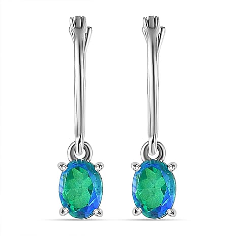 Peacock Triplet Quartz Hoop Earrings with Clasp in Platinum Overlay Sterling Silver 1.84 Ct.