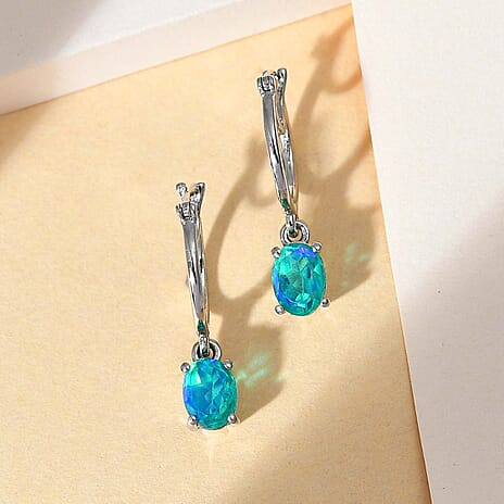 Peacock Triplet Quartz Hoop Earrings with Clasp in Platinum Overlay Sterling Silver 1.84 Ct.