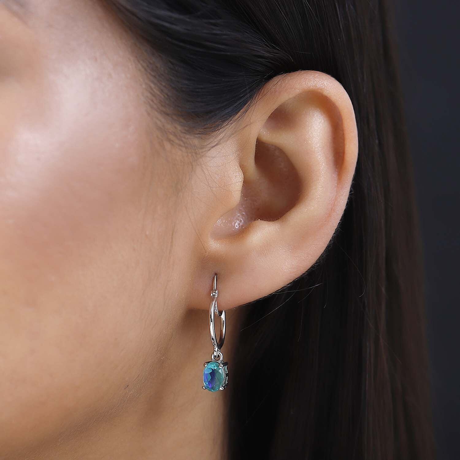 Peacock Triplet Quartz Hoop Earrings with Clasp in Platinum Overlay Sterling Silver 1.84 Ct.