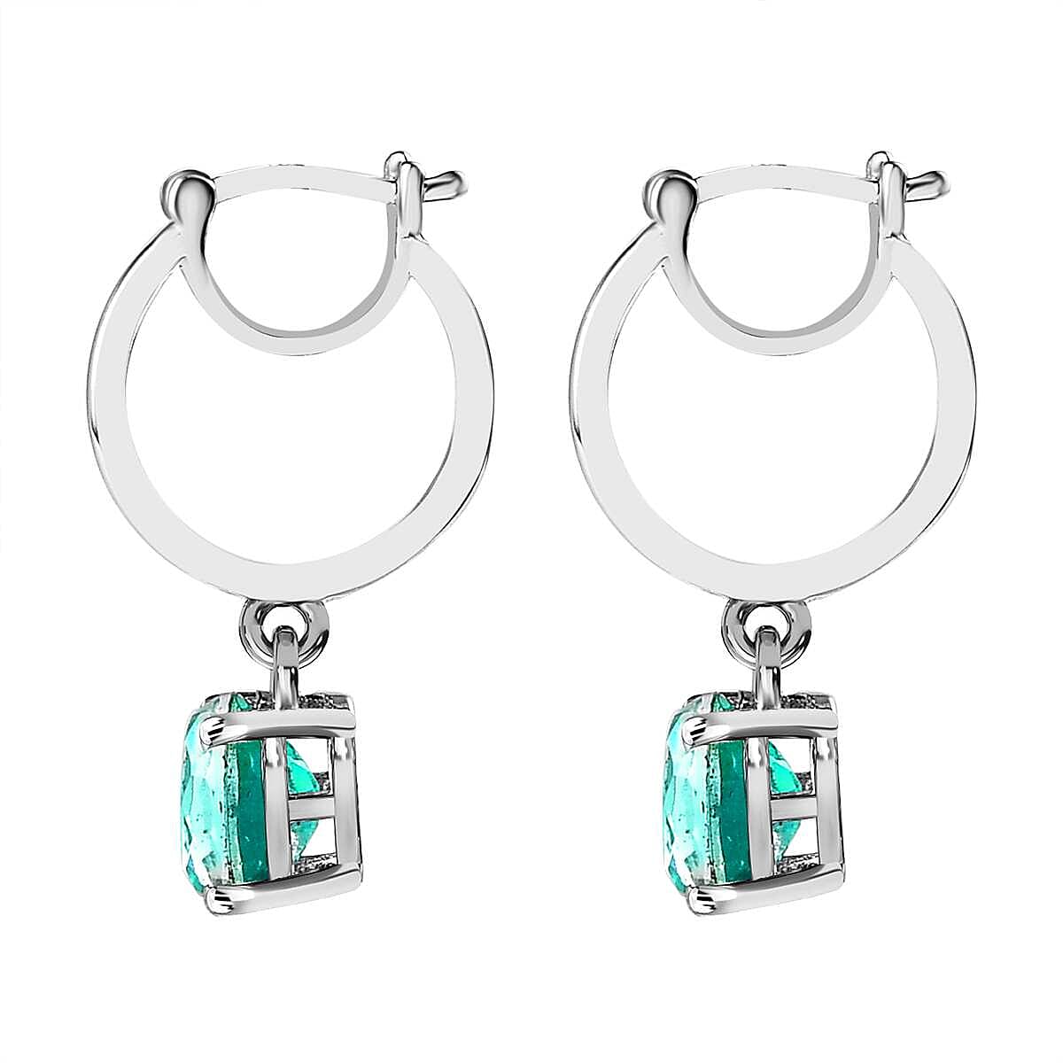 Peacock Triplet Quartz Hoop Earrings with Clasp in Platinum Overlay Sterling Silver 1.84 Ct.