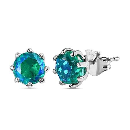 Peacock Quartz Stud Earrings with Push Back in Platinum Overlay Sterling Silver 2.76 Ct.