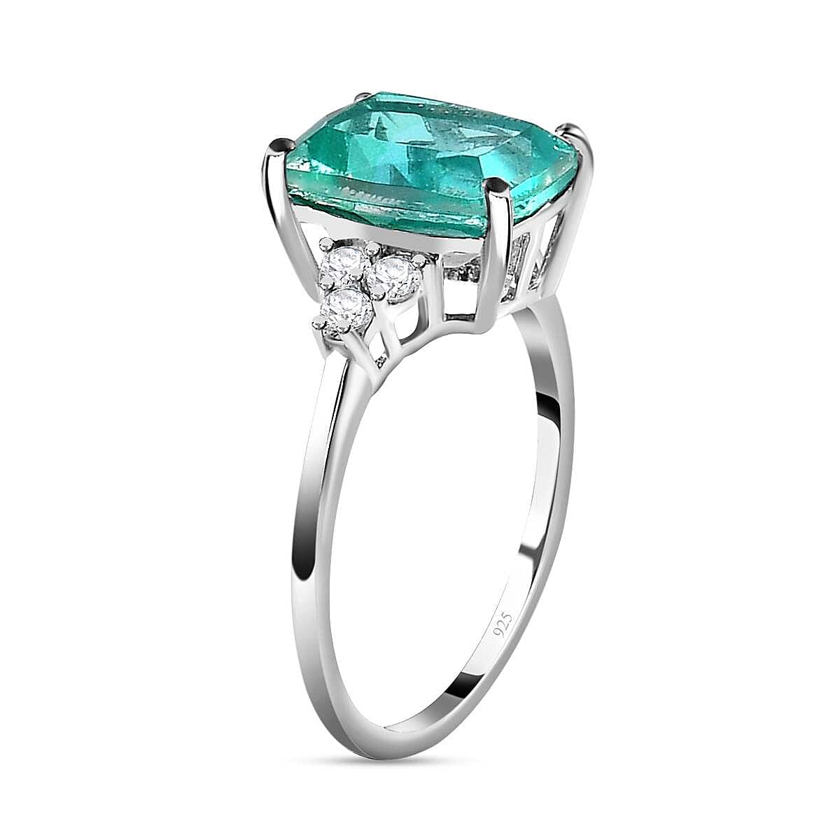 Peacock Quartz & Natural Zircon Ring in Platinum Overlay Sterling Silver 3.50 Ct.