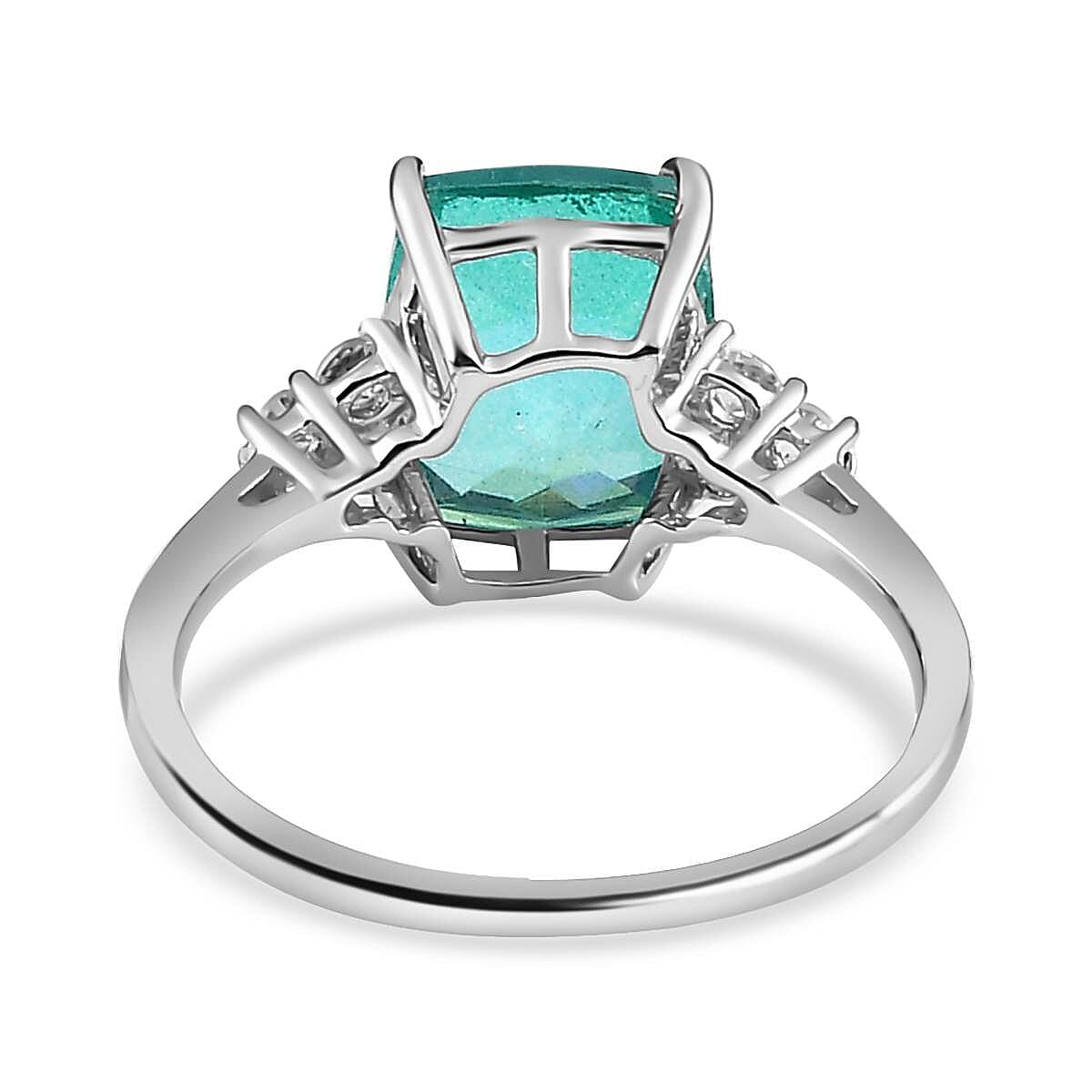 Peacock Quartz & Natural Zircon Ring in Platinum Overlay Sterling Silver 3.50 Ct.