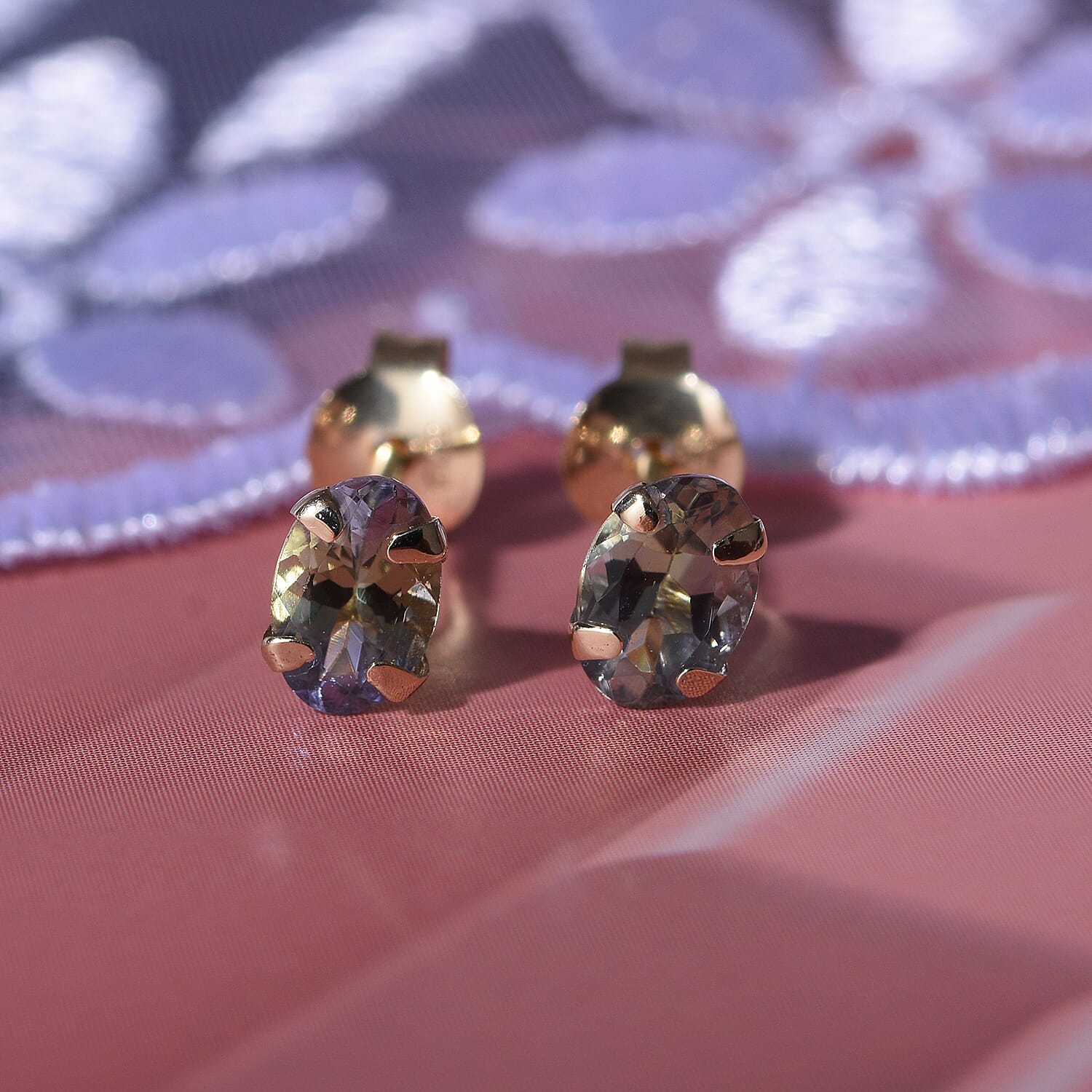 9K Yellow Gold Green Tanzanite Solitaire Stud Earrings