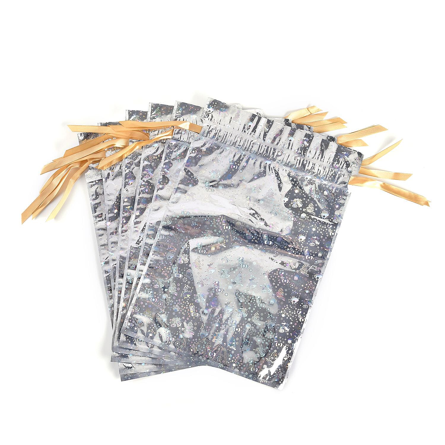 SET OF 30 - Christmas Foil Gift Bags Wrapped With Chiffon Draw String - Multi