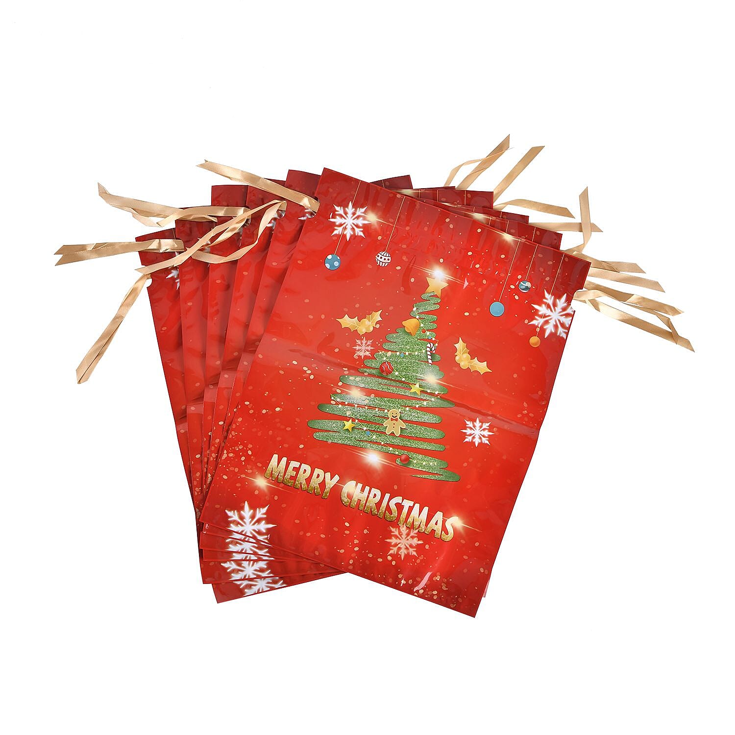 SET OF 30 - Christmas Foil Gift Bags Wrapped With Chiffon Draw String - Multi