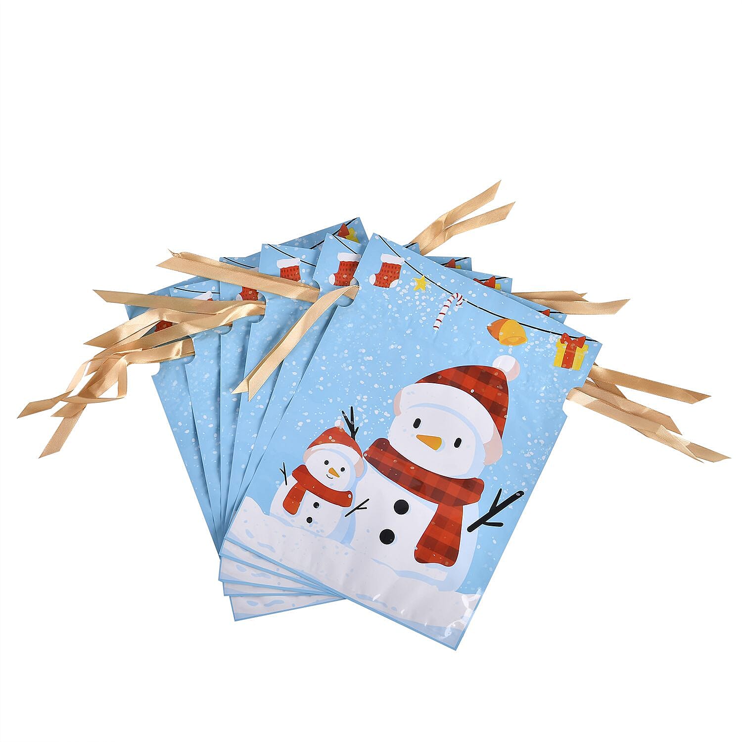 SET OF 30 - Christmas Foil Gift Bags Wrapped With Chiffon Draw String - Multi