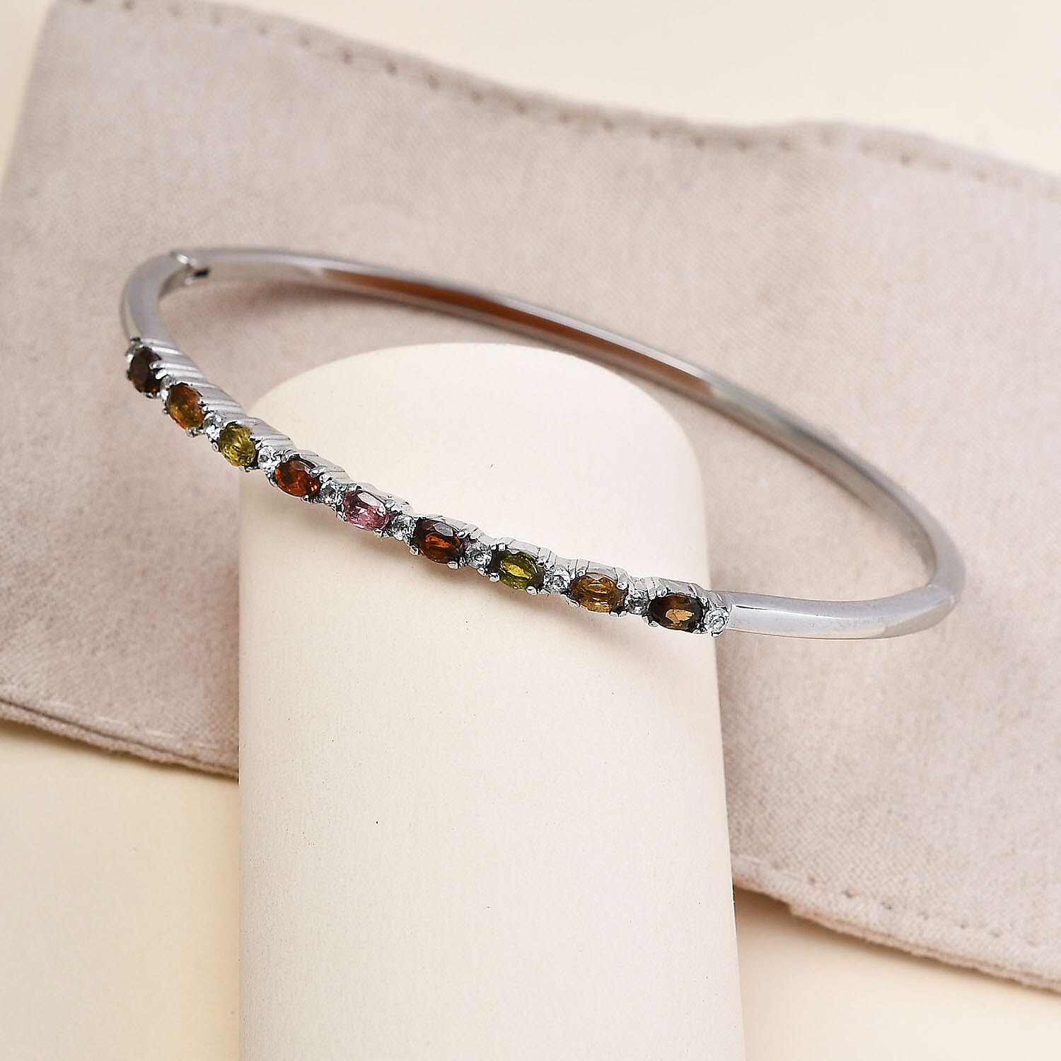 Multi-Tourmaline & Natural Zircon Bangle (Size - 7.5)