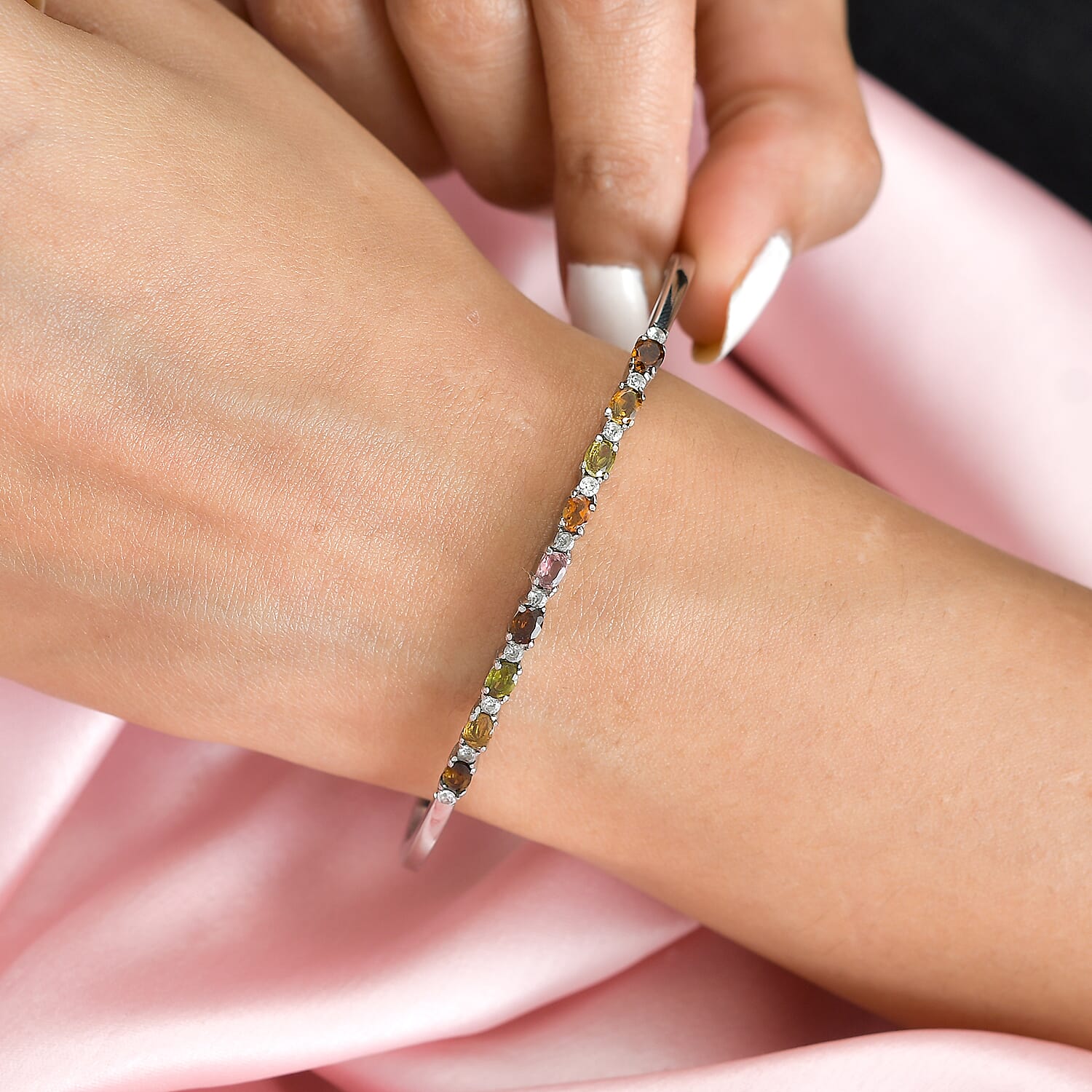 Multi-Tourmaline & Natural Zircon Bangle (Size - 7.5)