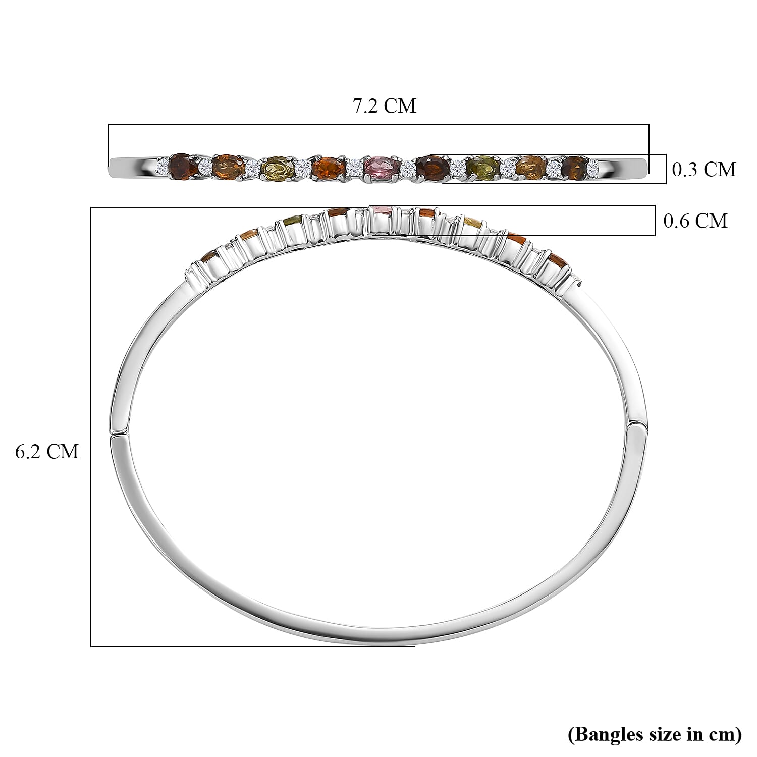 Multi-Tourmaline & Natural Zircon Bangle (Size - 7.5)