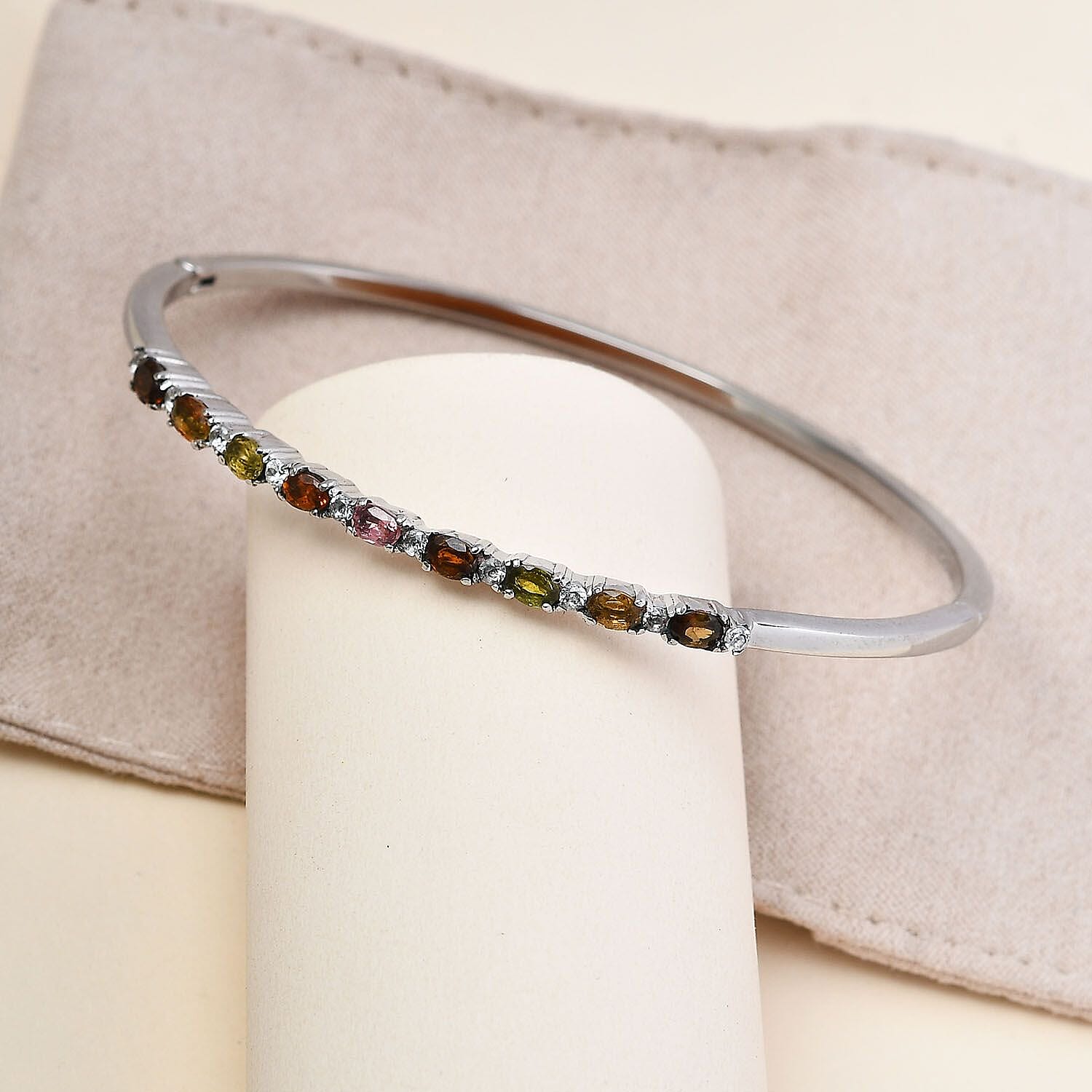 Multi-Tourmaline & Natural Zircon Bangle (Size - 7.5)