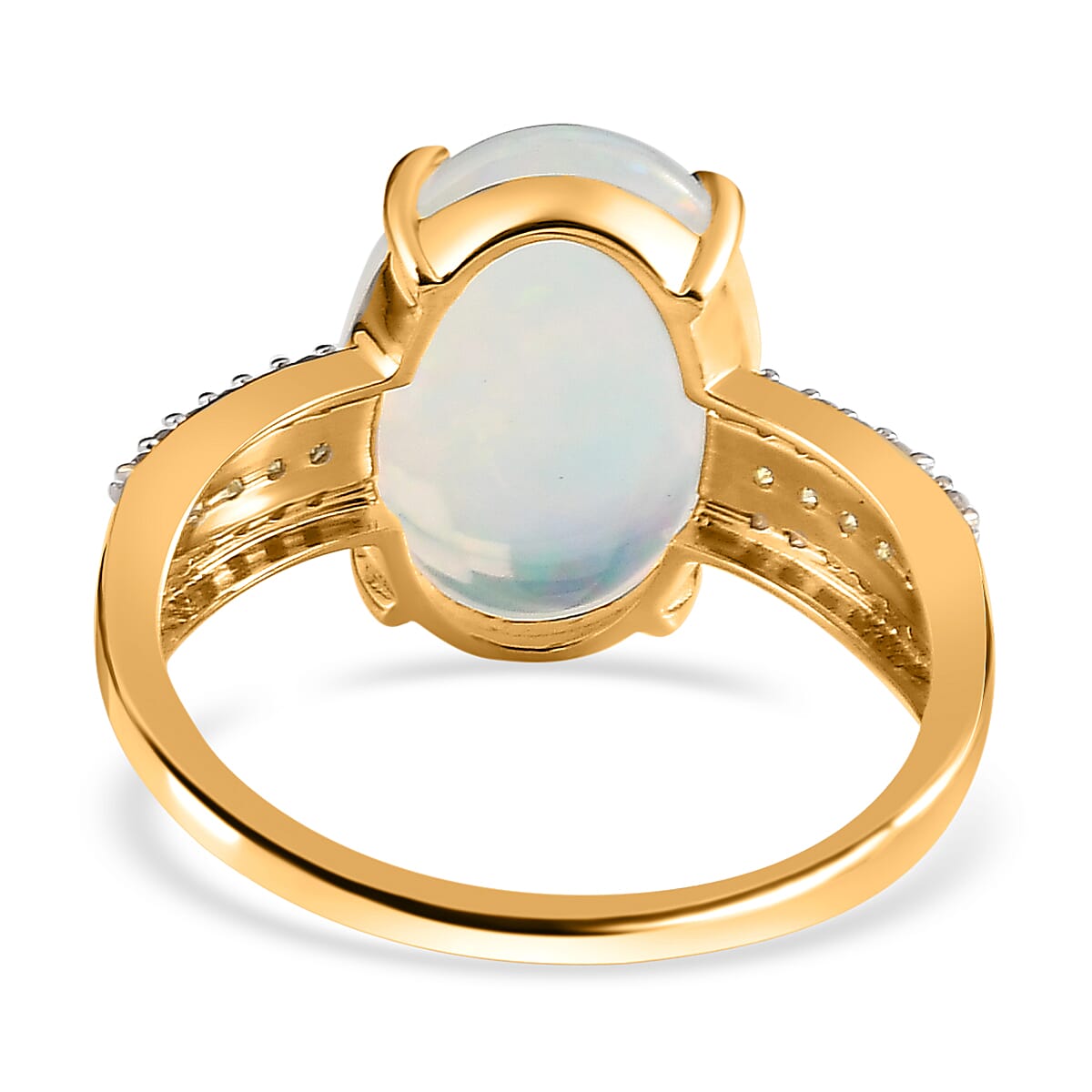 9K Yellow Gold AAA Ethiopian Welo Opal, Natural Yellow Diamond & White Diamond (G-H) Ring 4.10 Ct