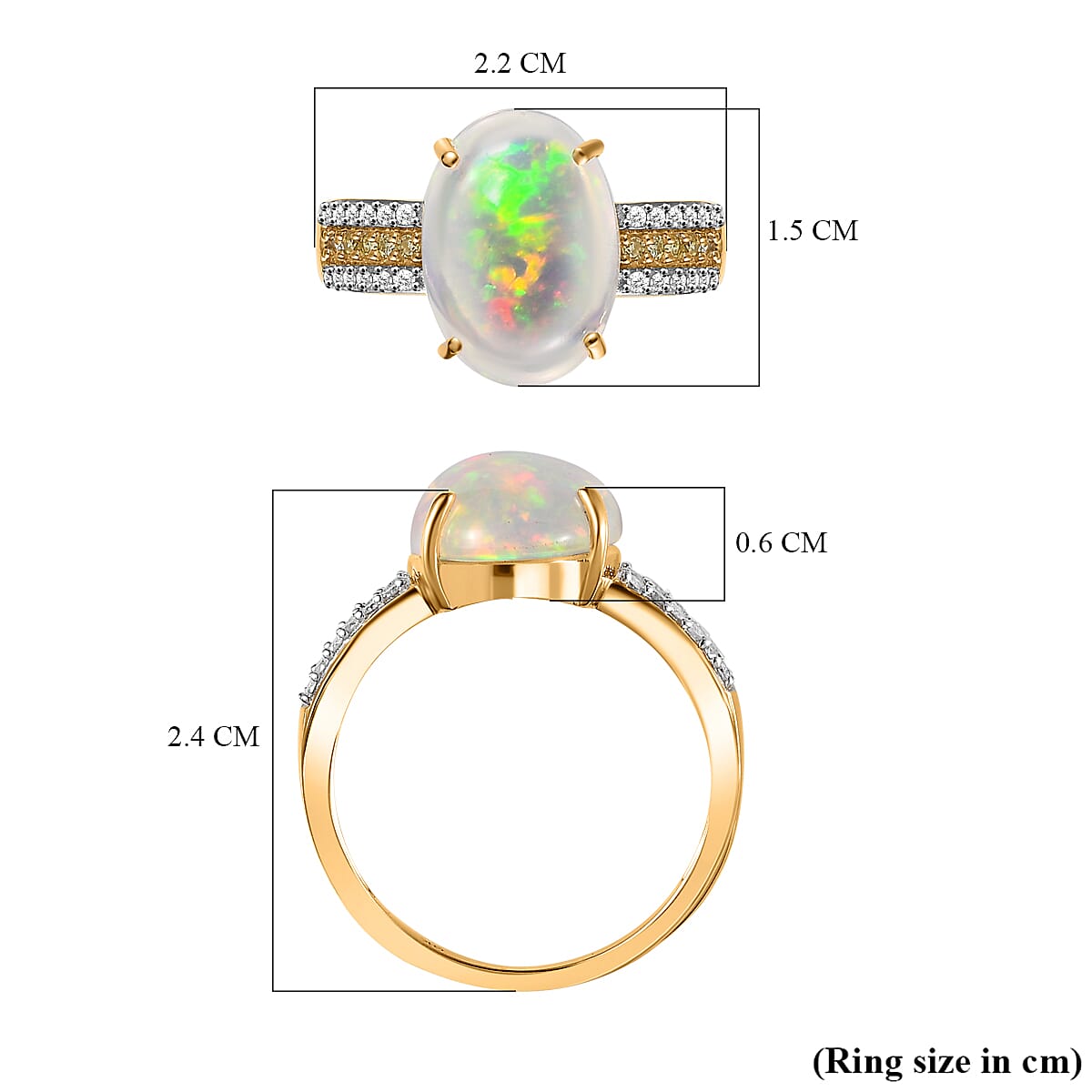 9K Yellow Gold AAA Ethiopian Welo Opal, Natural Yellow Diamond & White Diamond (G-H) Ring 4.10 Ct