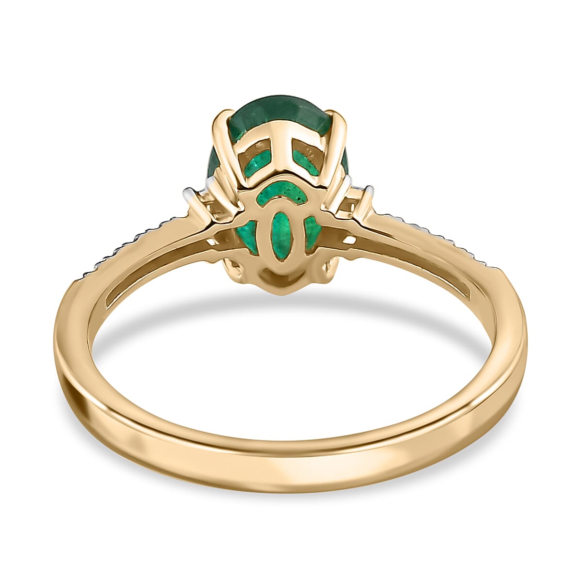 9K Yellow Gold AAA Gemfields Emerald and Diamond Ring 1.27 Ct. 9K Yellow Gold AAA Gemfields Emerald and Diamond Ring 1.27 Ct.