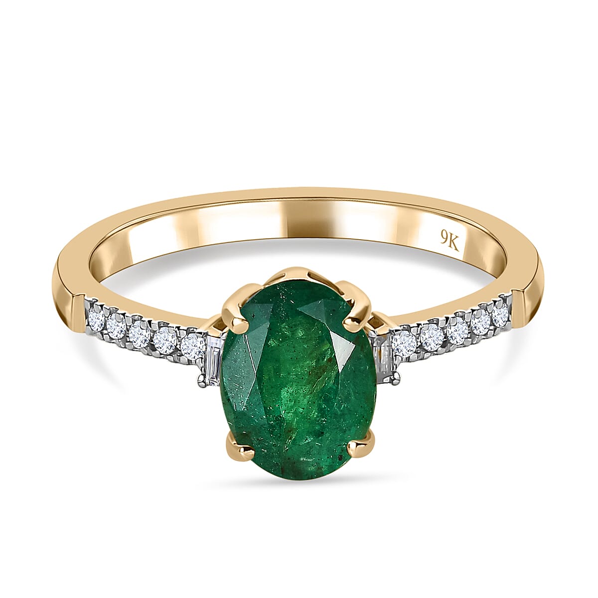 9K Yellow Gold AAA Gemfields Emerald and Diamond Ring 1.27 Ct. 9K Yellow Gold AAA Gemfields Emerald and Diamond Ring 1.27 Ct.