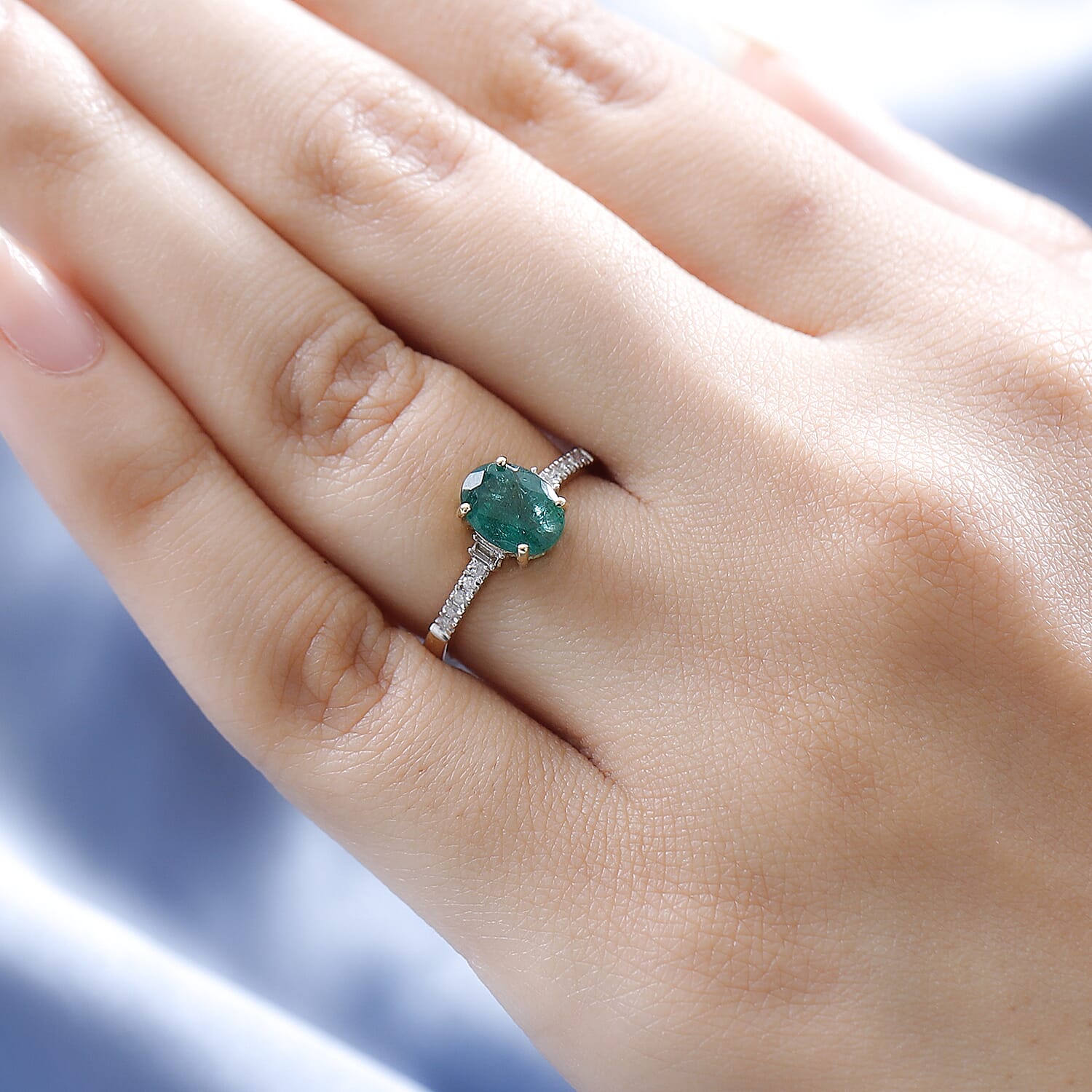 9K Yellow Gold AAA Gemfields Emerald and Diamond Ring 1.27 Ct. 9K Yellow Gold AAA Gemfields Emerald and Diamond Ring 1.27 Ct.