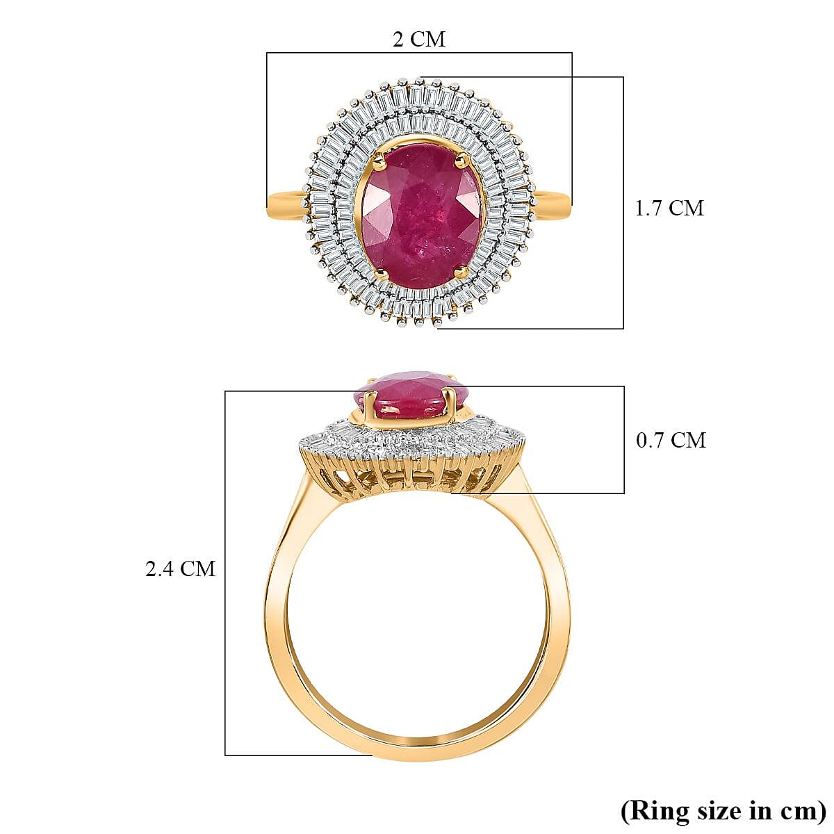ILIANA 18K Yellow Gold Natural AAAA Mozambique Ruby and Diamond (SI-G-H) Halo Ring 2.54 Ct