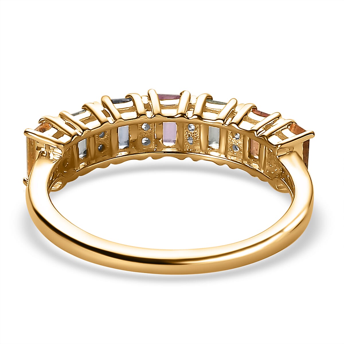 9K Yellow Gold Multi Sapphire and Natural Zircon Ring 1.21 Ct