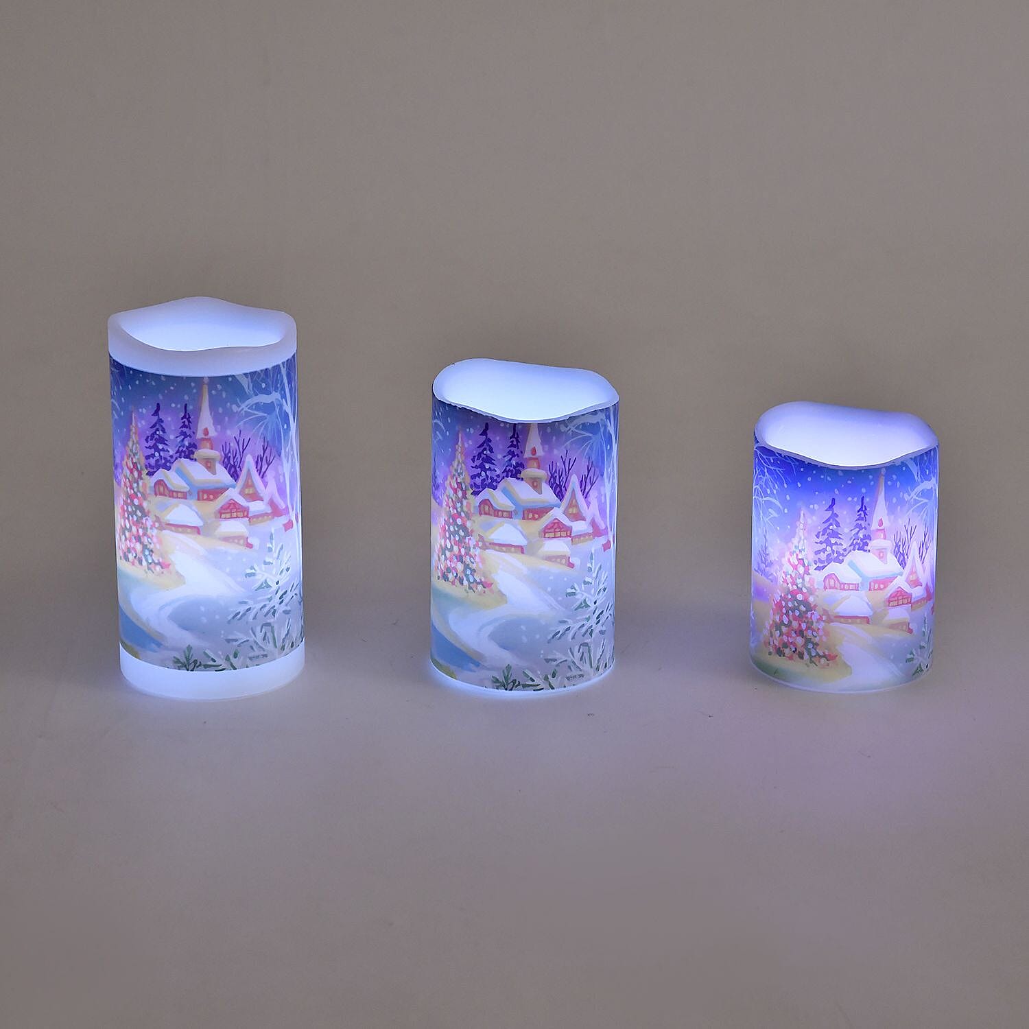 Set of 3 - Homesmart Church Scene LED 12 Colour Change Candle with Remote - Multi