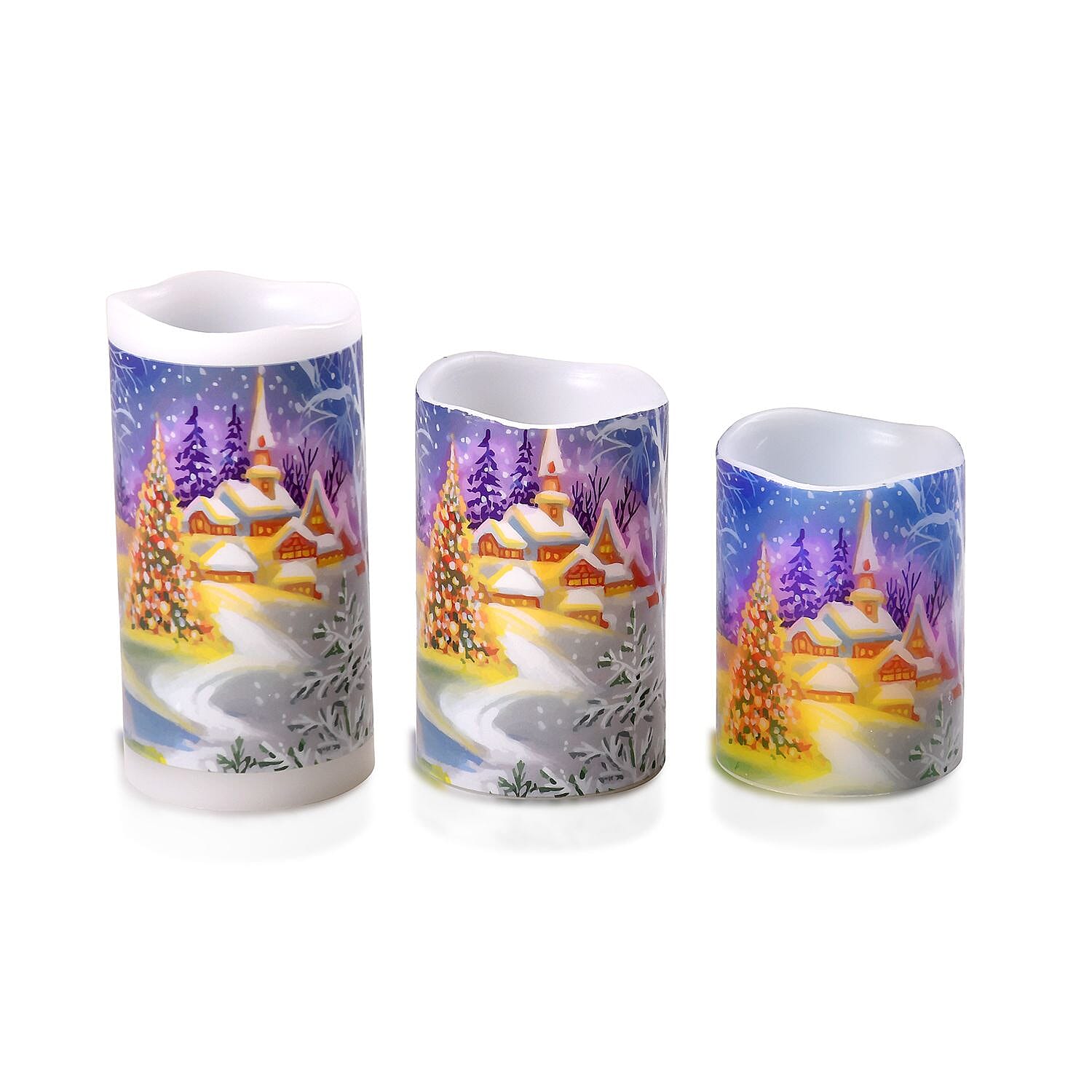 Set of 3 - Homesmart Church Scene LED 12 Colour Change Candle with Remote - Multi