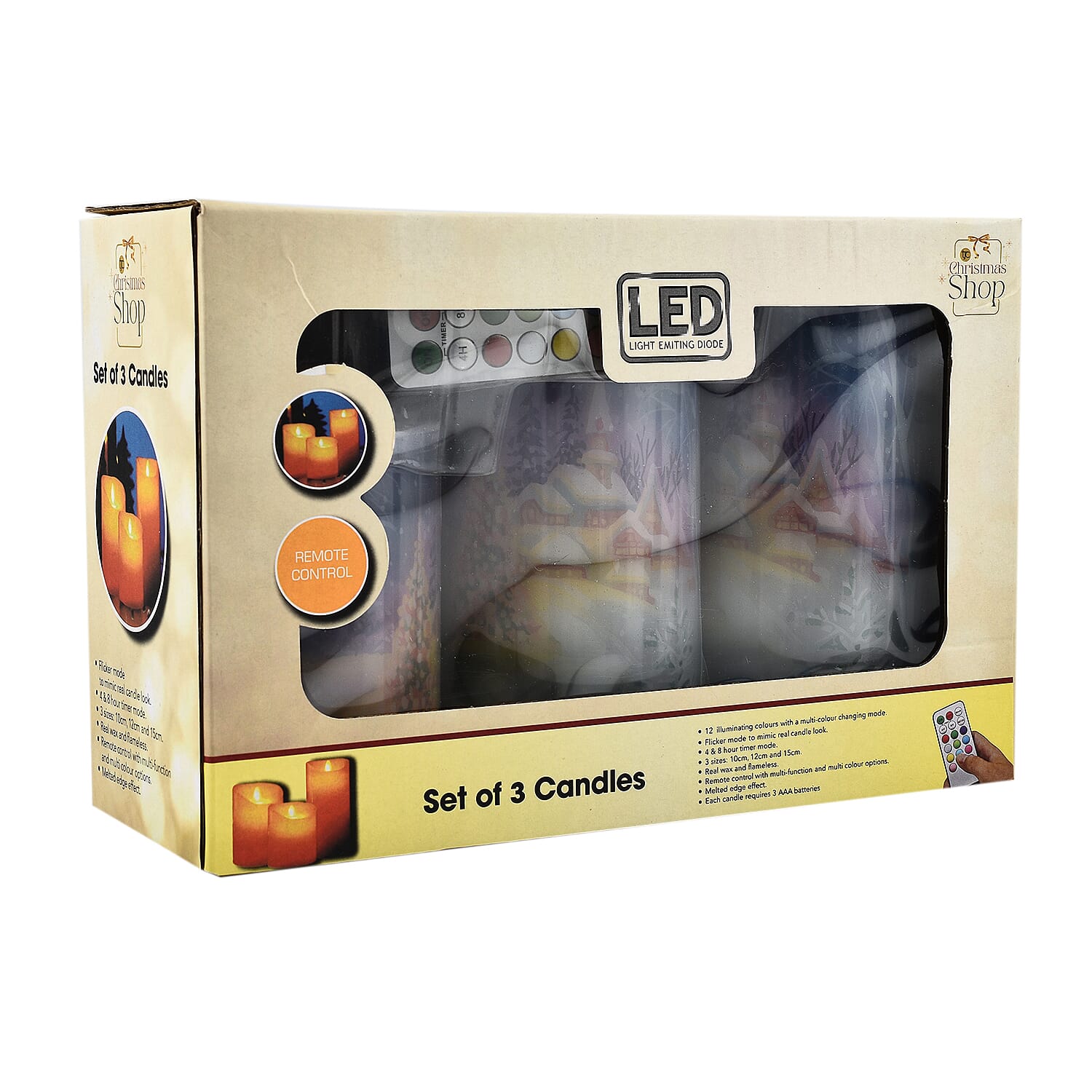 Set of 3 - Homesmart Church Scene LED 12 Colour Change Candle with Remote - Multi