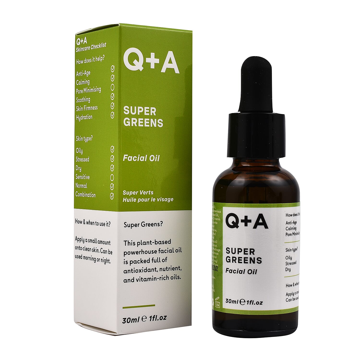 Best Ever Price Q-A Super Greens Facial Oil - 30ml (Set of Two)