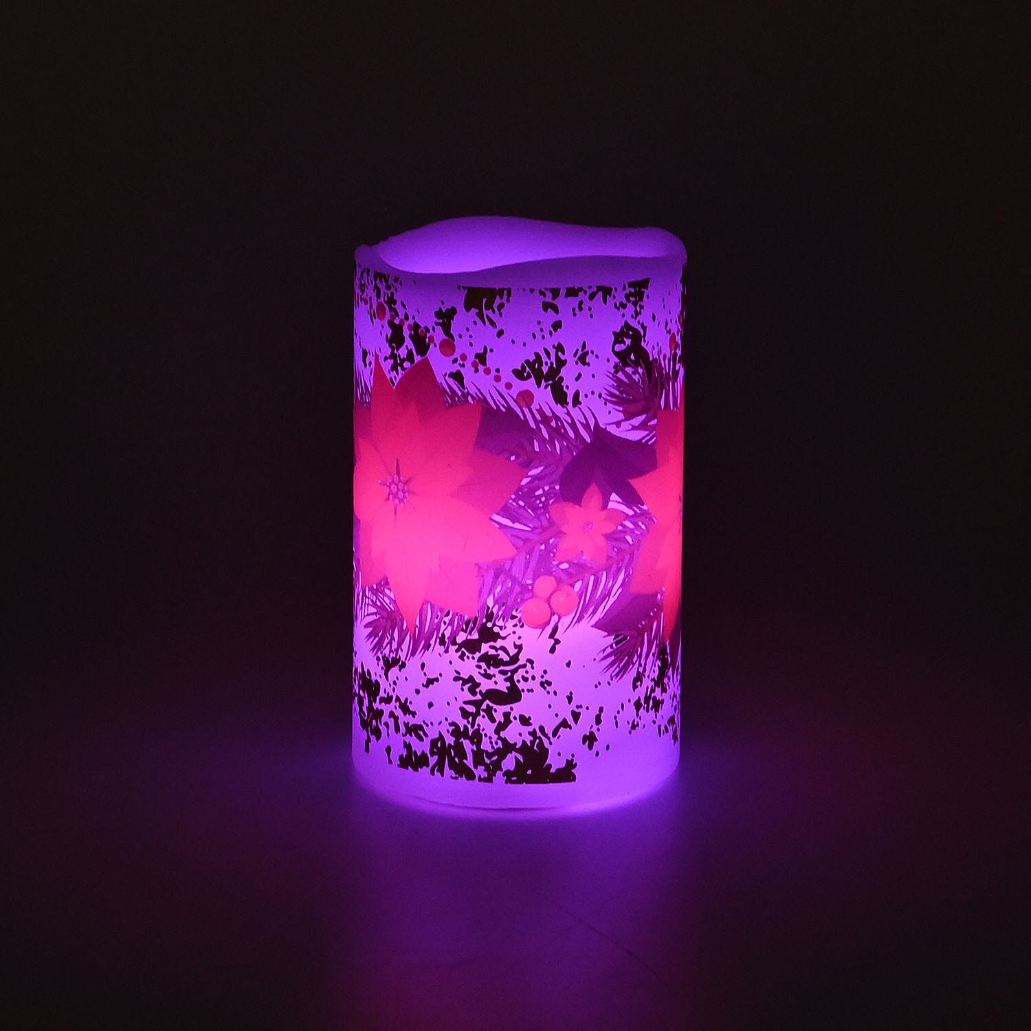 Set of 3 - Homesmart Poinsettia Plant Pattern LED 12 Colour Change Candle with Remote - Red