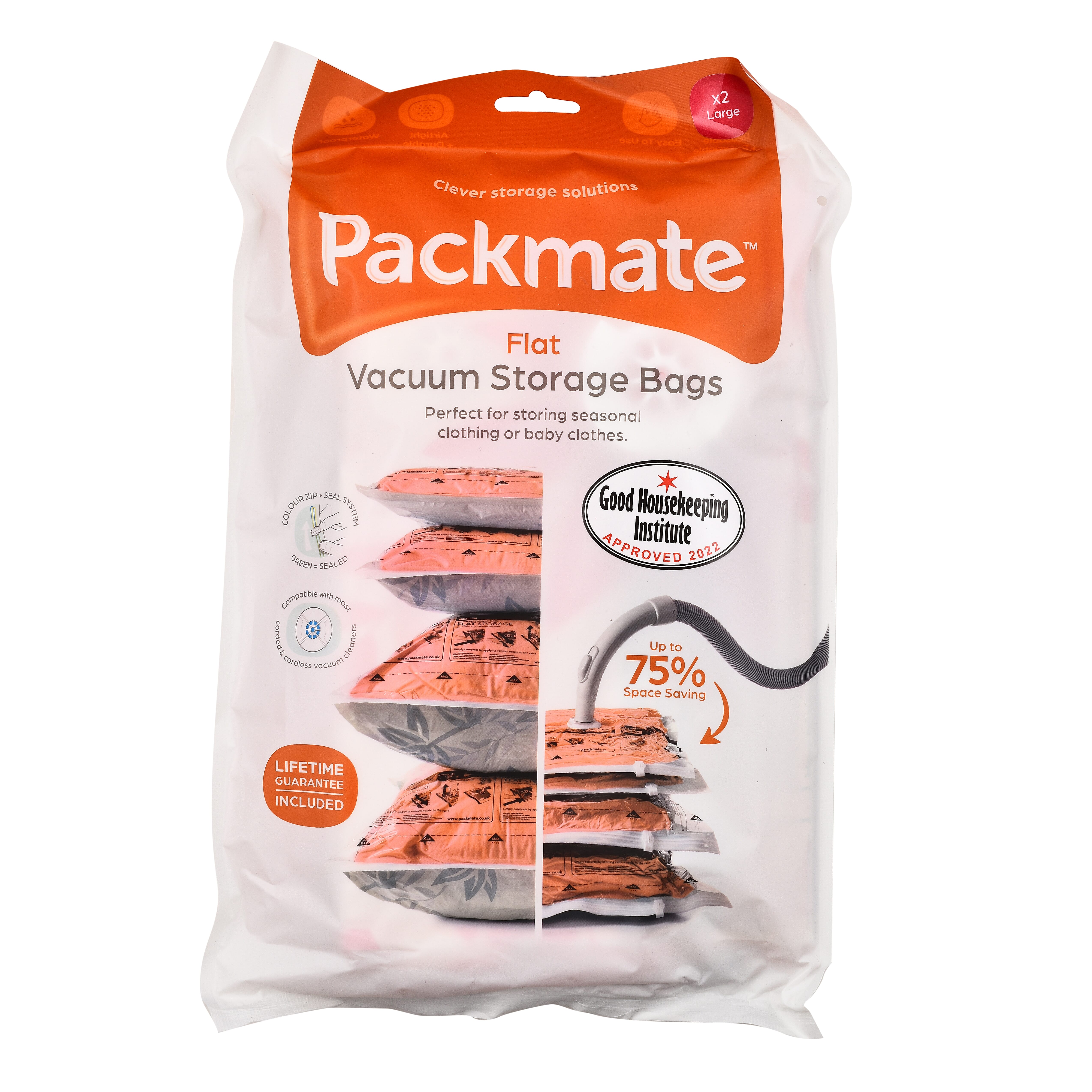 Pack of 2 - Packmate Flat Vacuum Storage Bags (Size Large)