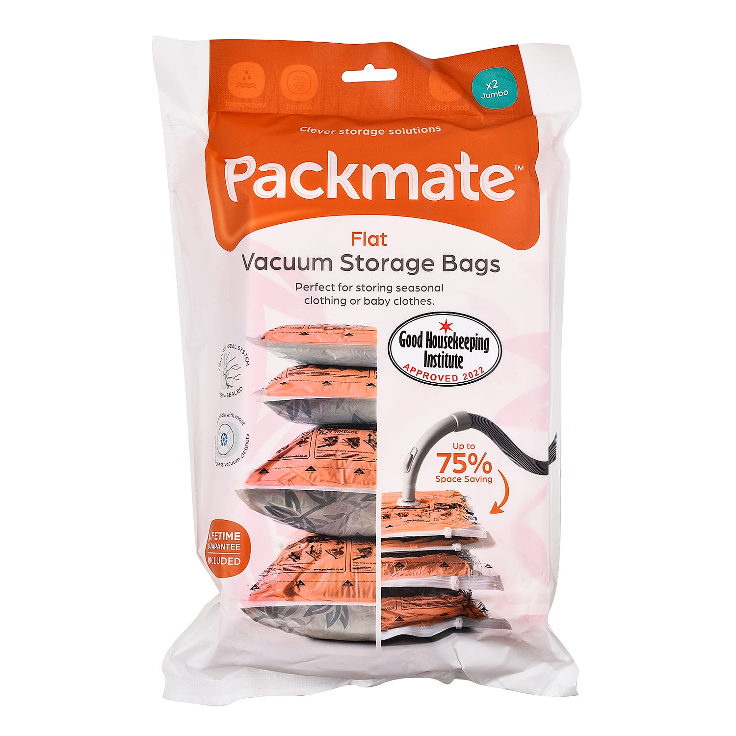 Pack of 2 - Packmate Flat Vacuum Storage Bags (Size Jumbo)