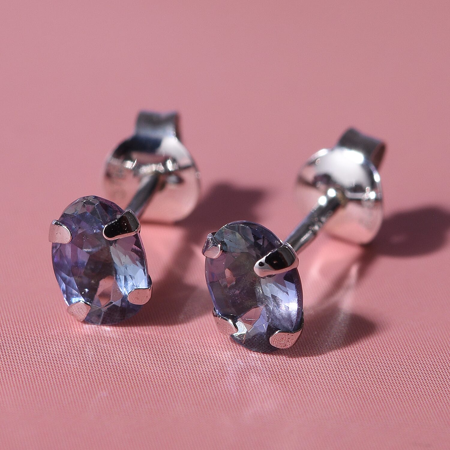 9K White Gold Peacock Tanzanite Stud Earrings
