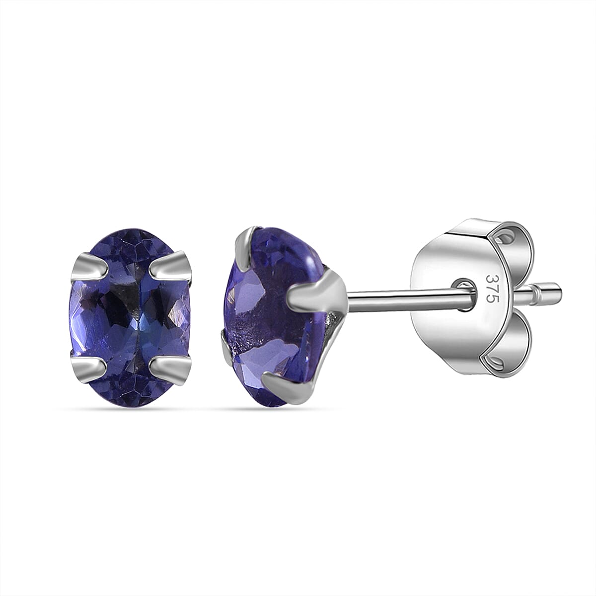 9K White Gold Peacock Tanzanite Stud Earrings