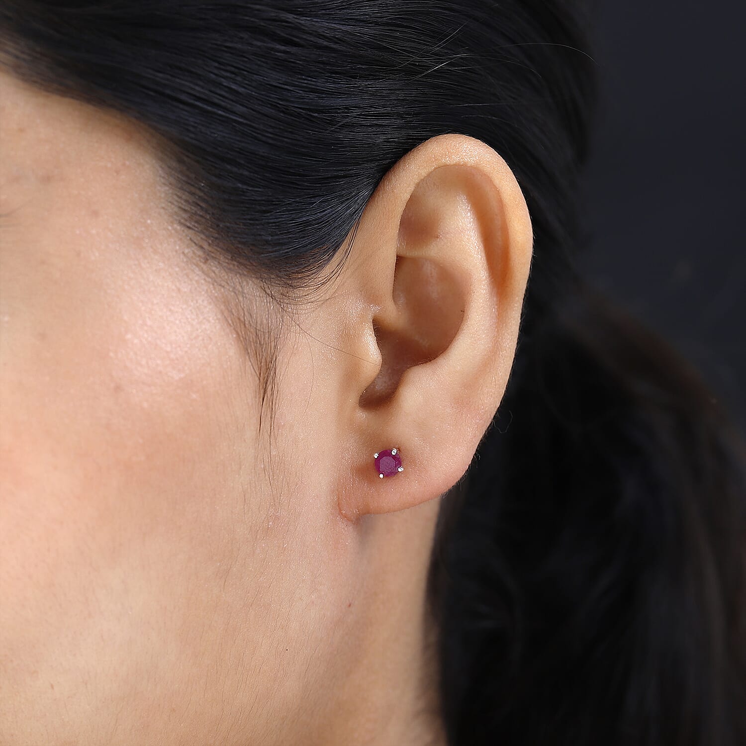 Ruby Solitaire Stud Earrings in Sterling Silver