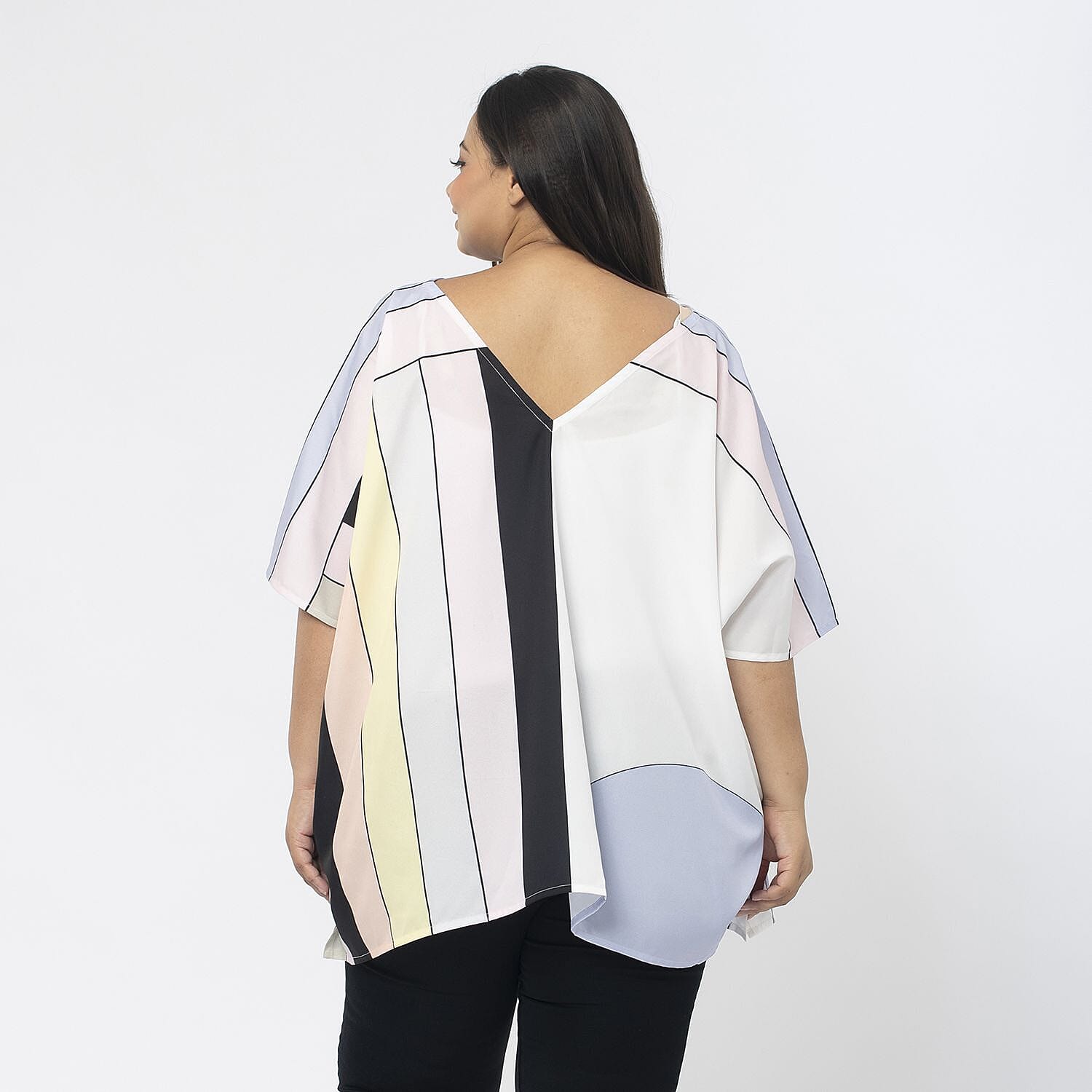 TAMSY Stripe Pattern V-Neck Kaftan (Size S) - Pink & White