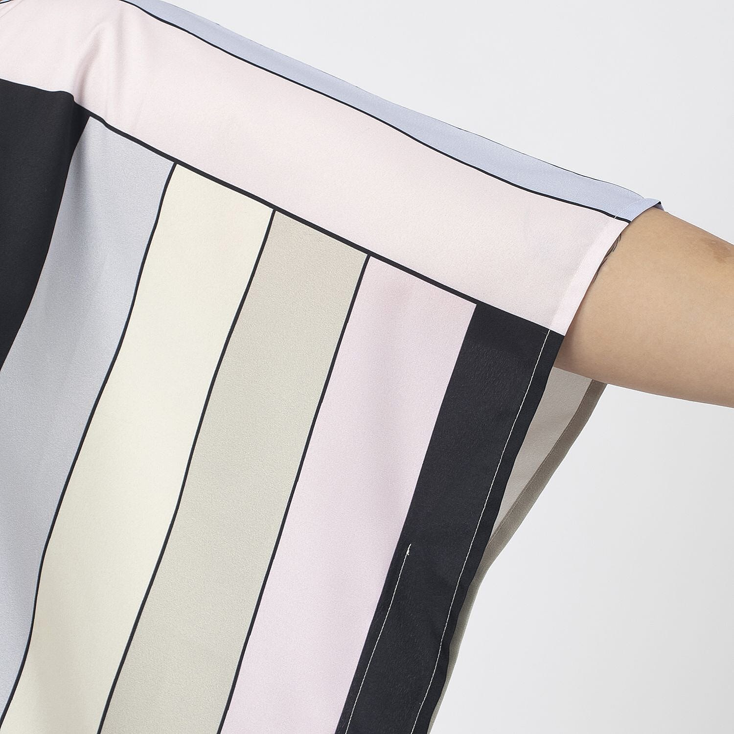 Tamsy 100% Polyester Printed Kaftan (Size S) - Pink & Off White