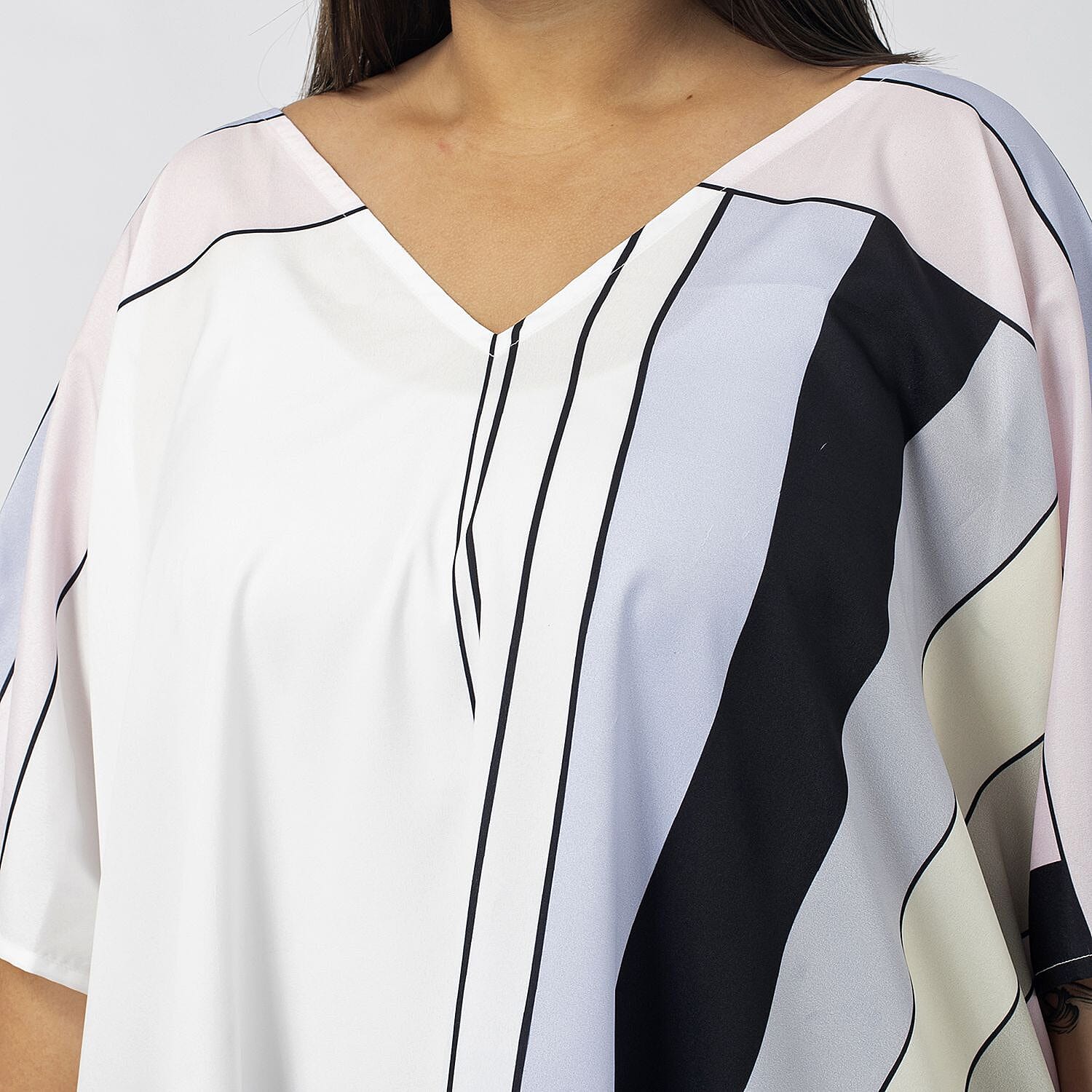 Tamsy 100% Polyester Printed Kaftan (Size S) - Pink & Off White