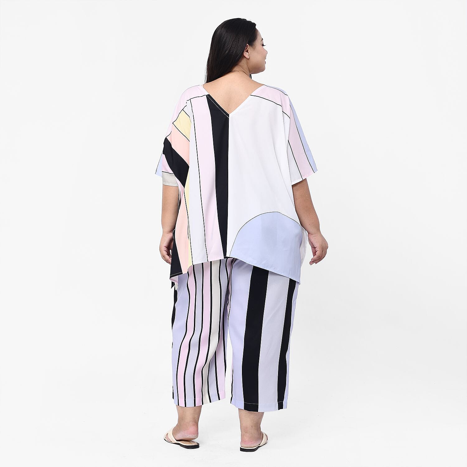 Tamsy 100% Polyester Printed Kaftan (Size S) - Pink & Off White