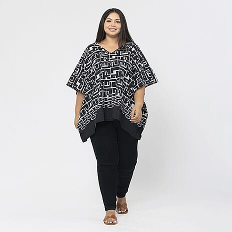 Tamsy Printed Top (Size S) - Black - White