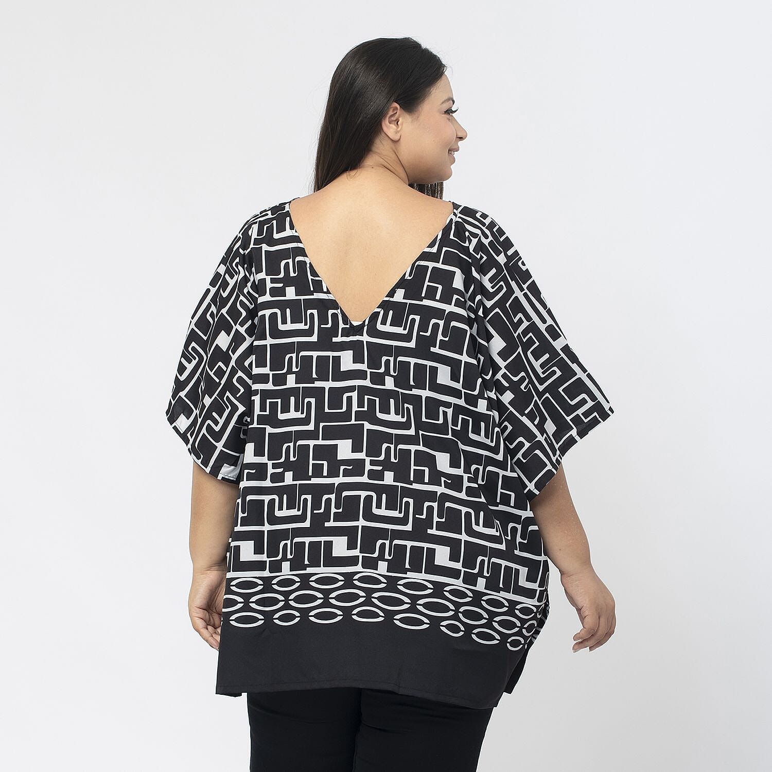 Tamsy 100% Polyester Printed Kaftan (Size S) - Pink & Off White