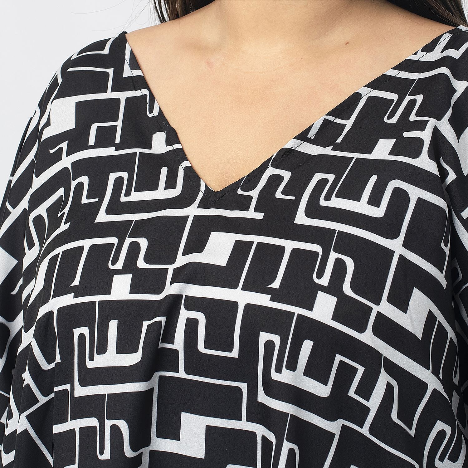 Tamsy 100% Polyester Printed Kaftan (Size S) - Pink & Off White